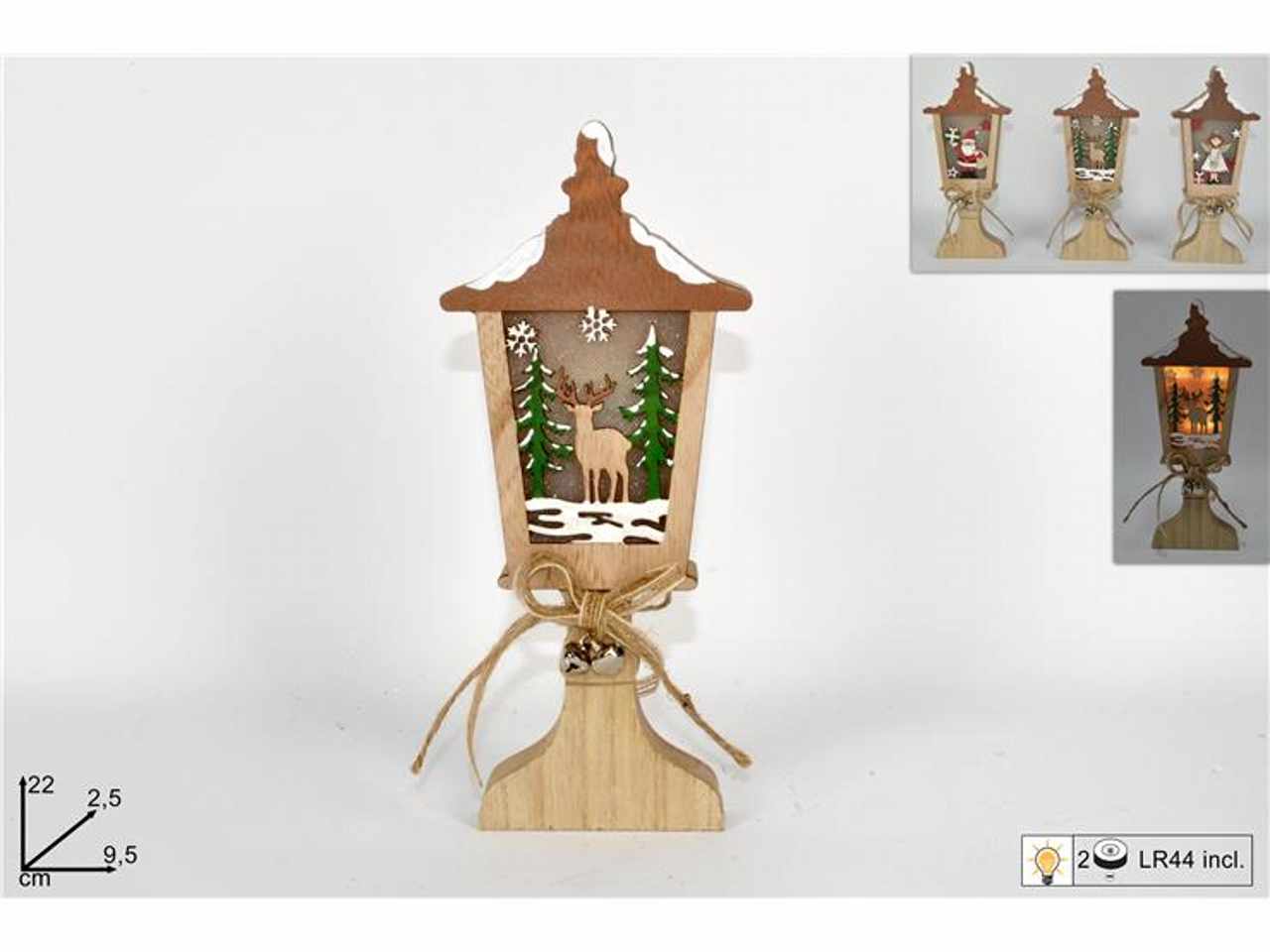 Lampione legno luminoso scenario natalizio 22x2,5x9,5cm