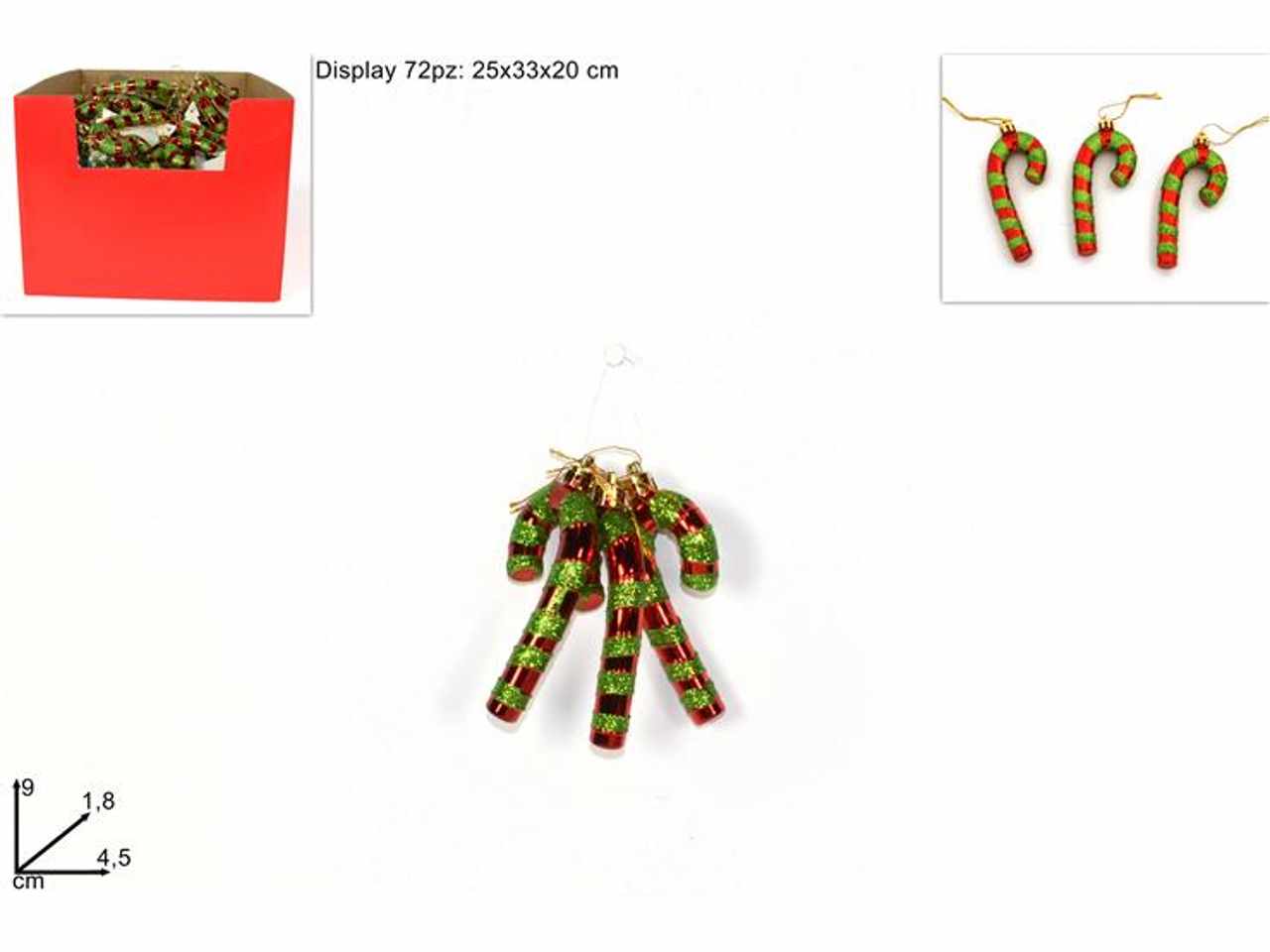 Bastoncini 9cm set 3 pezzi rosso glitter verde