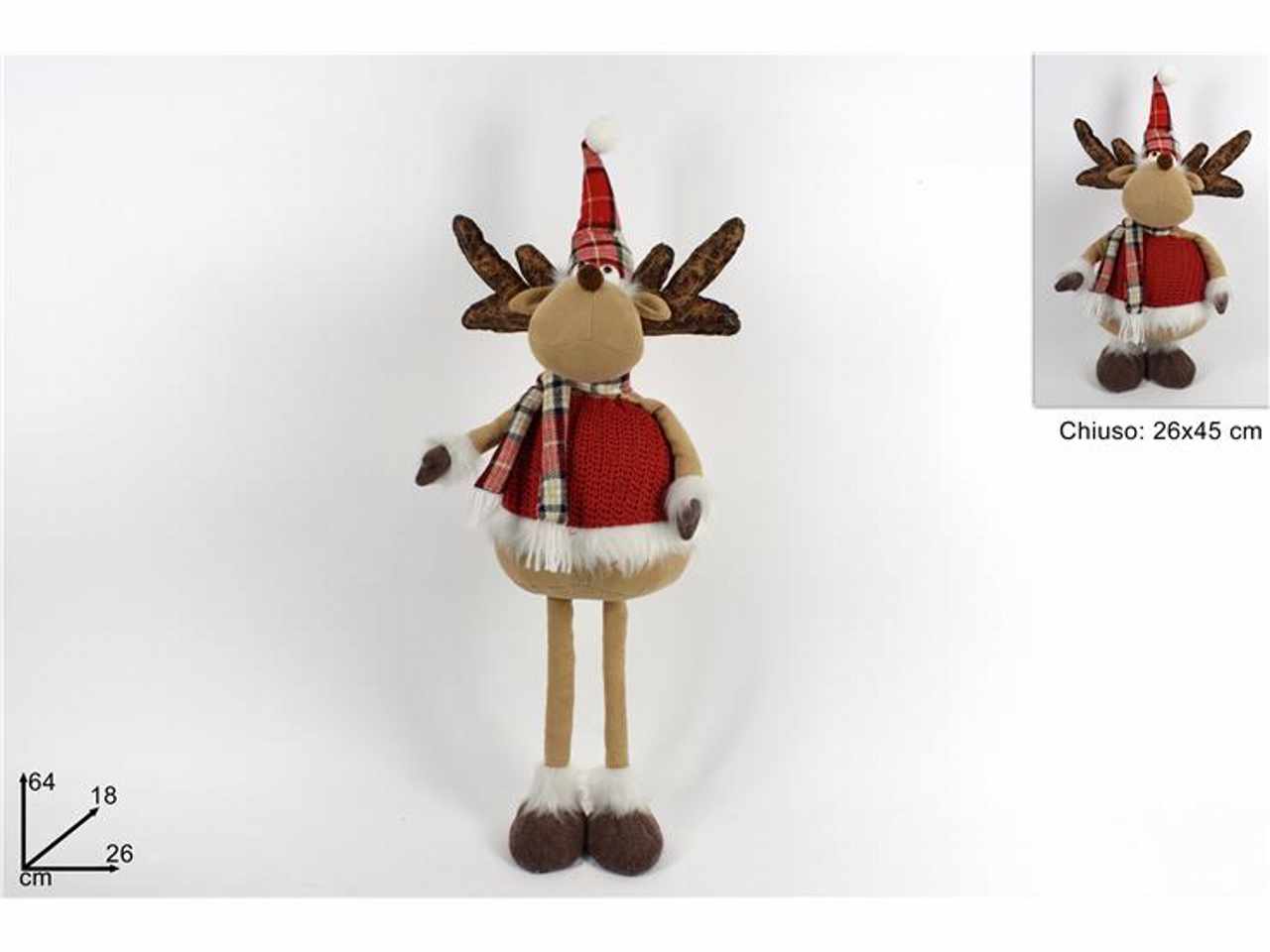 Renna cappello&sciarpa scozzese 64cm estensibile rosso