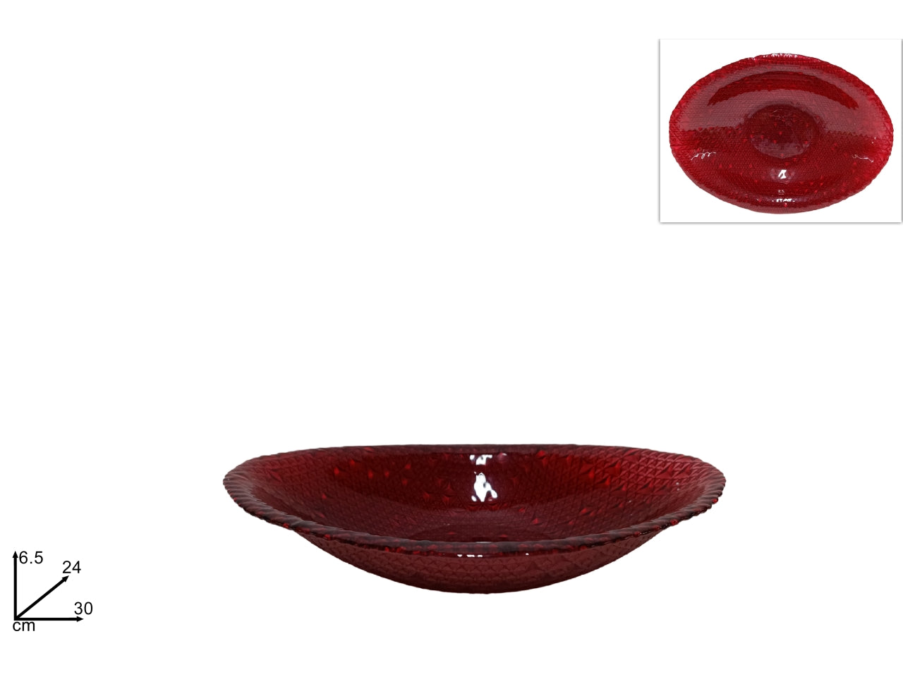 Centrotavola ovale in vetro 30cm rosso