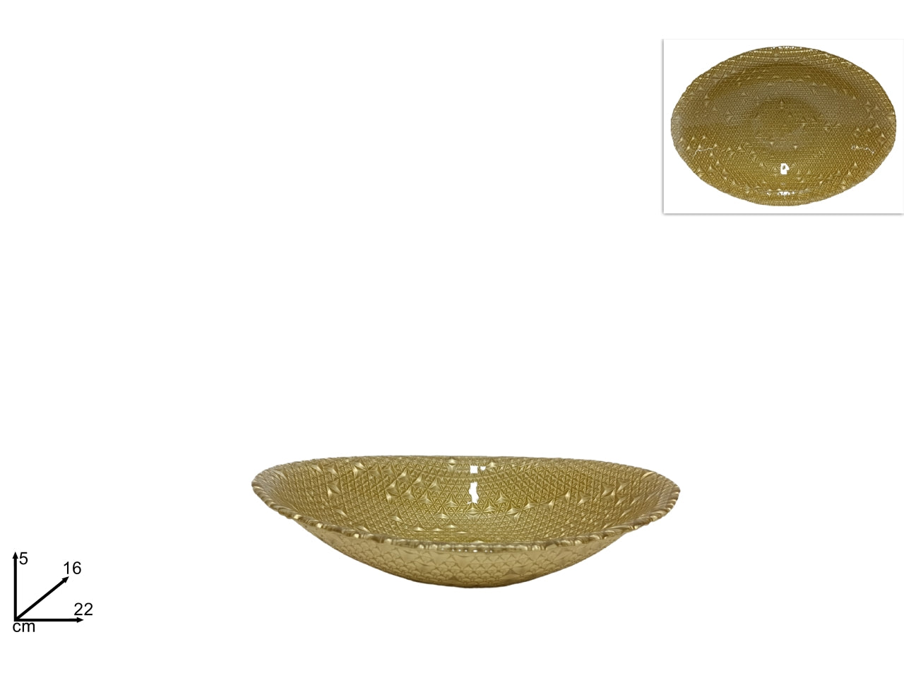 Centrotavola ovale in vetro 22cm oro