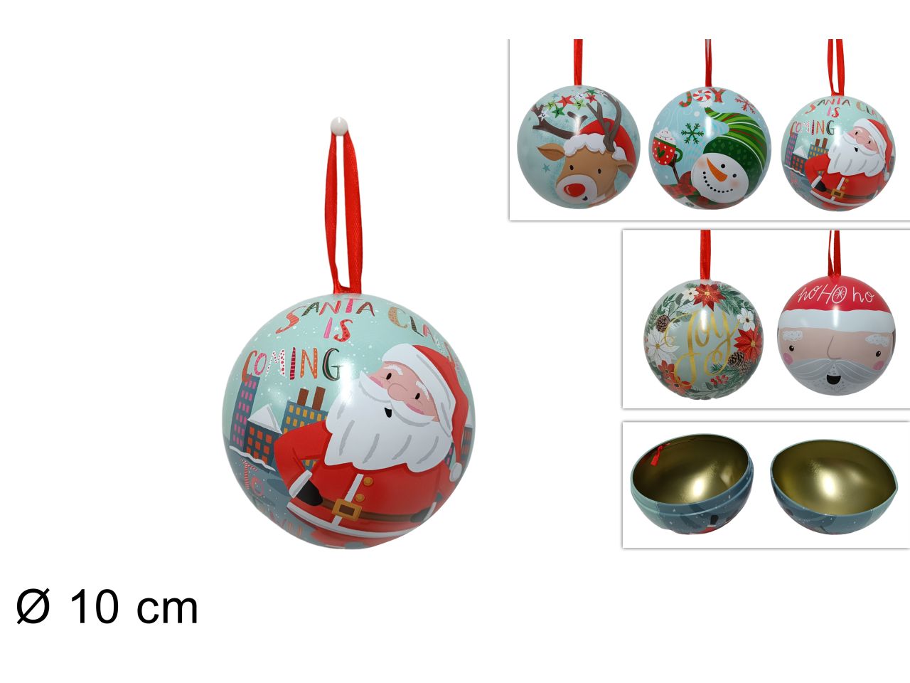 Pendente scatola palla 10cm in latta assortita