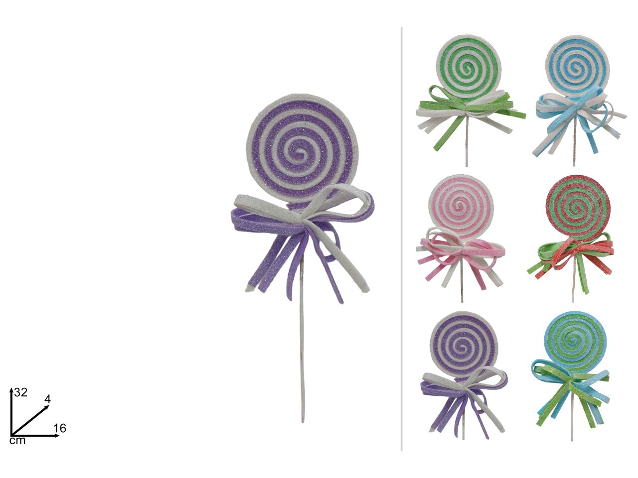 Spillone lecca lecca con fiocco in 6 colori assortiti