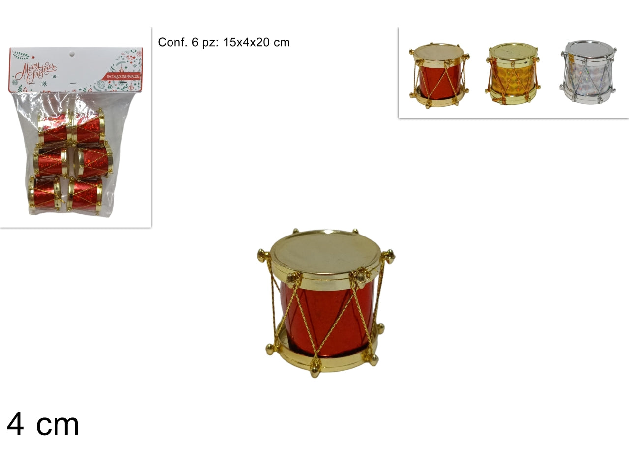 Tamburelli natalizi 4cm il set contiene 6 tamburelli in 3 colori assortiti