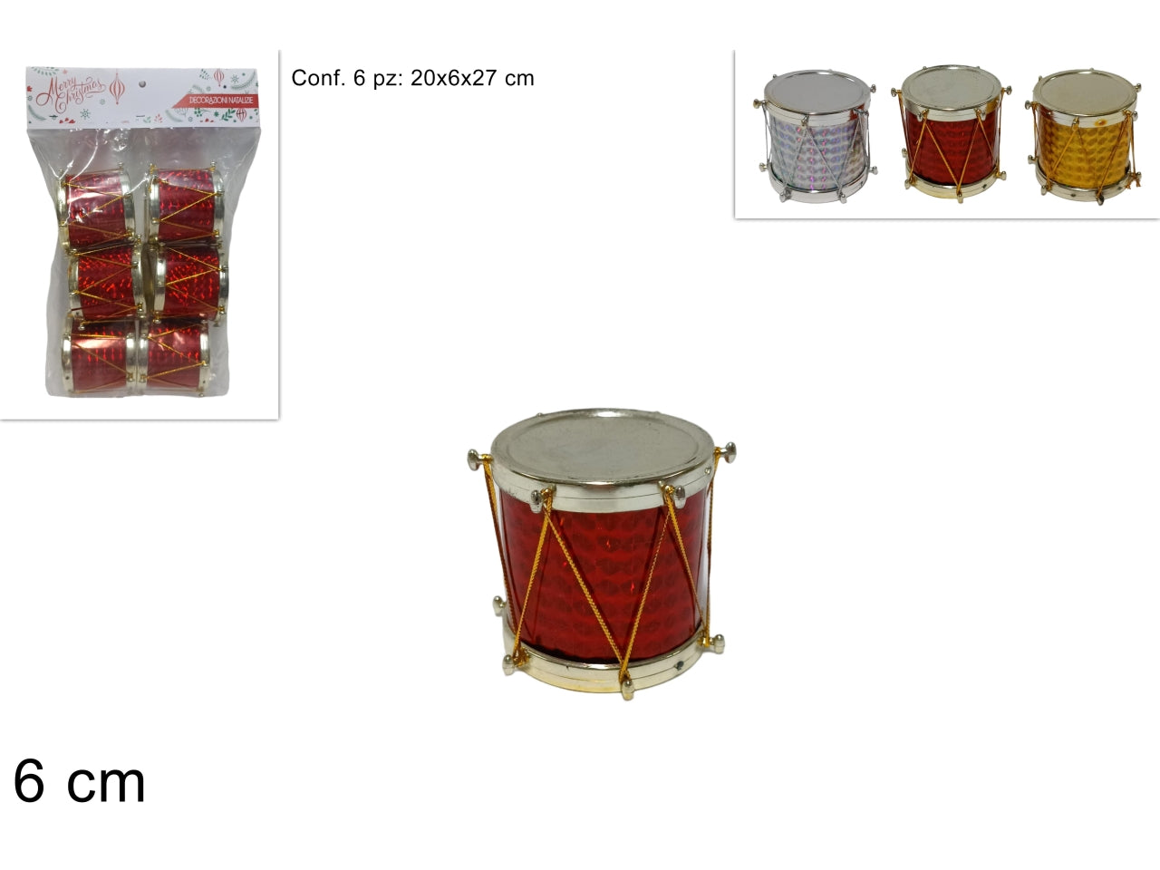 Tamburelli natalizi 6cm il set contiene 6 tamburelli in 3 colori assortiti