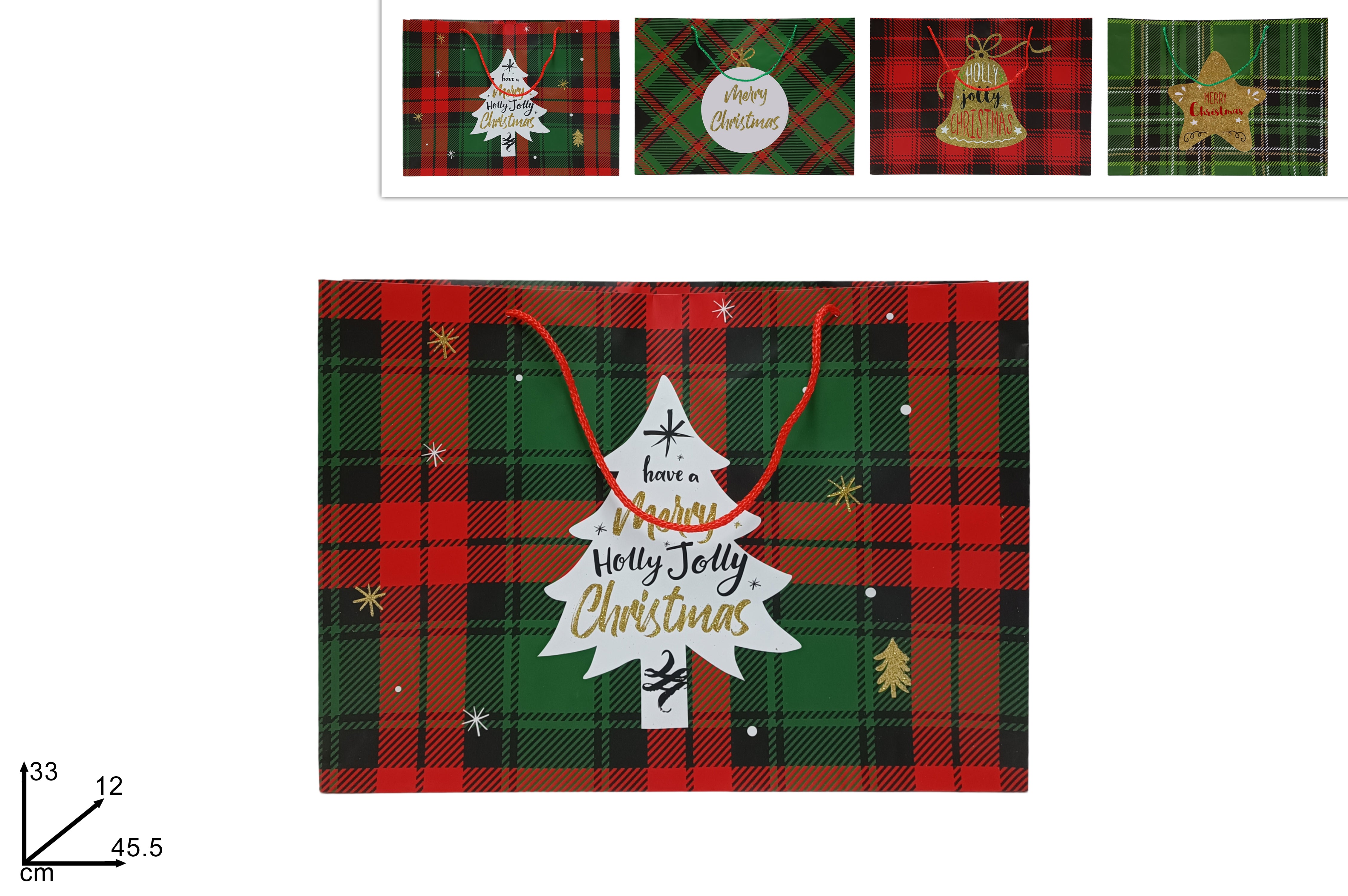 Busta regalo in tessuto scozzese in 4 assortimenti misura 45,5x33x12cm