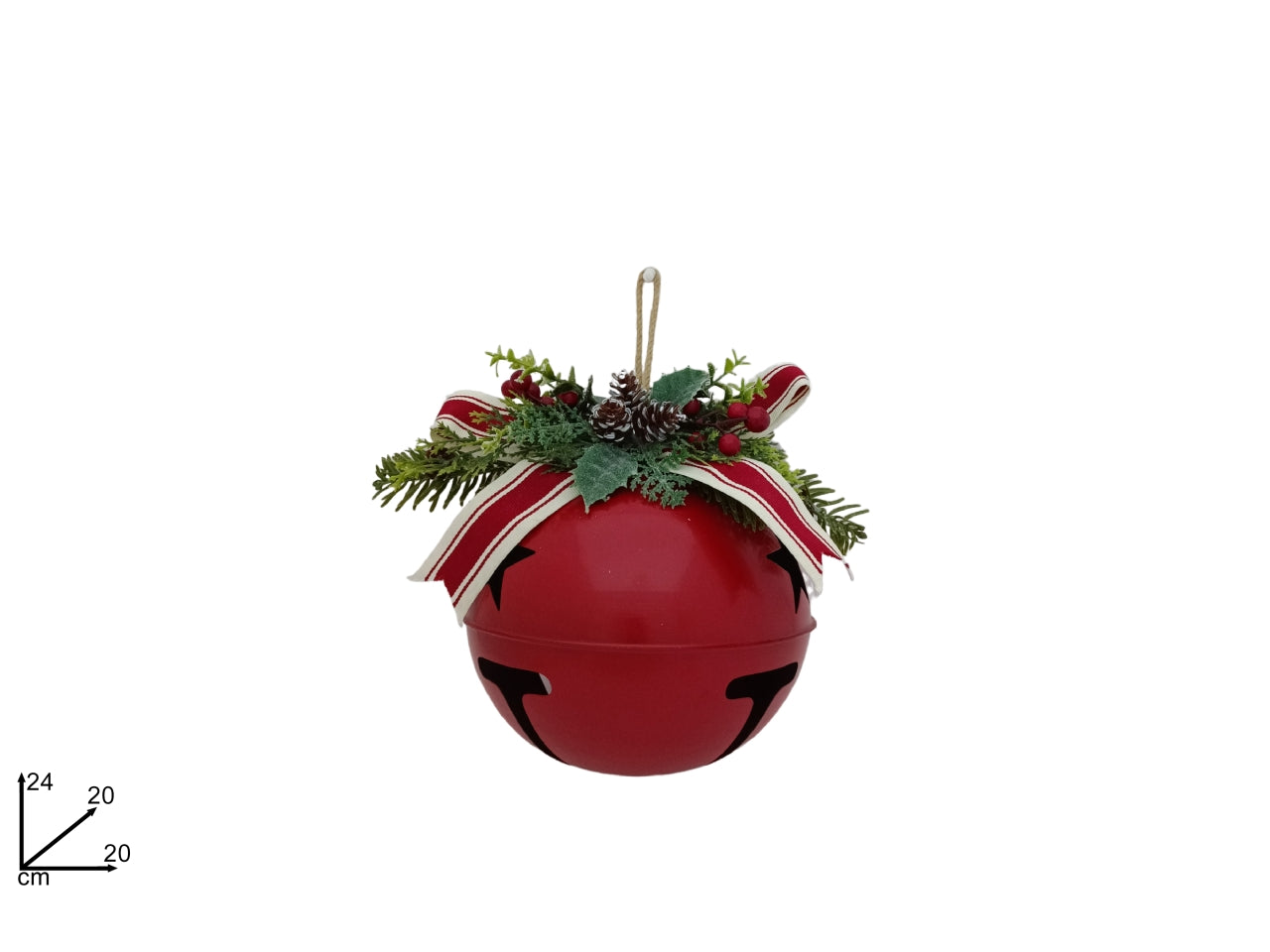 Pendente campanaccio in metallo rosso 20cm con fiocco vischio