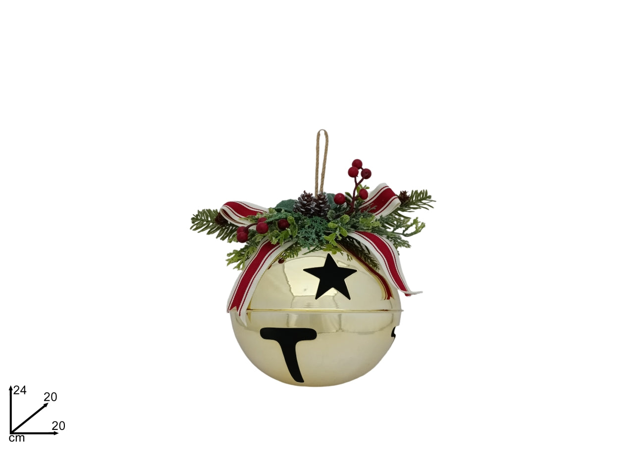 Pendente campanaccio in metallo oro 20cm con fiocco vischio
