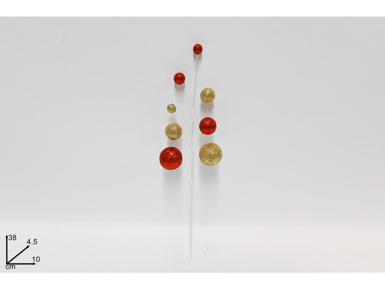 Spillone con palline glitterato bicolore 38cm rosso/oro