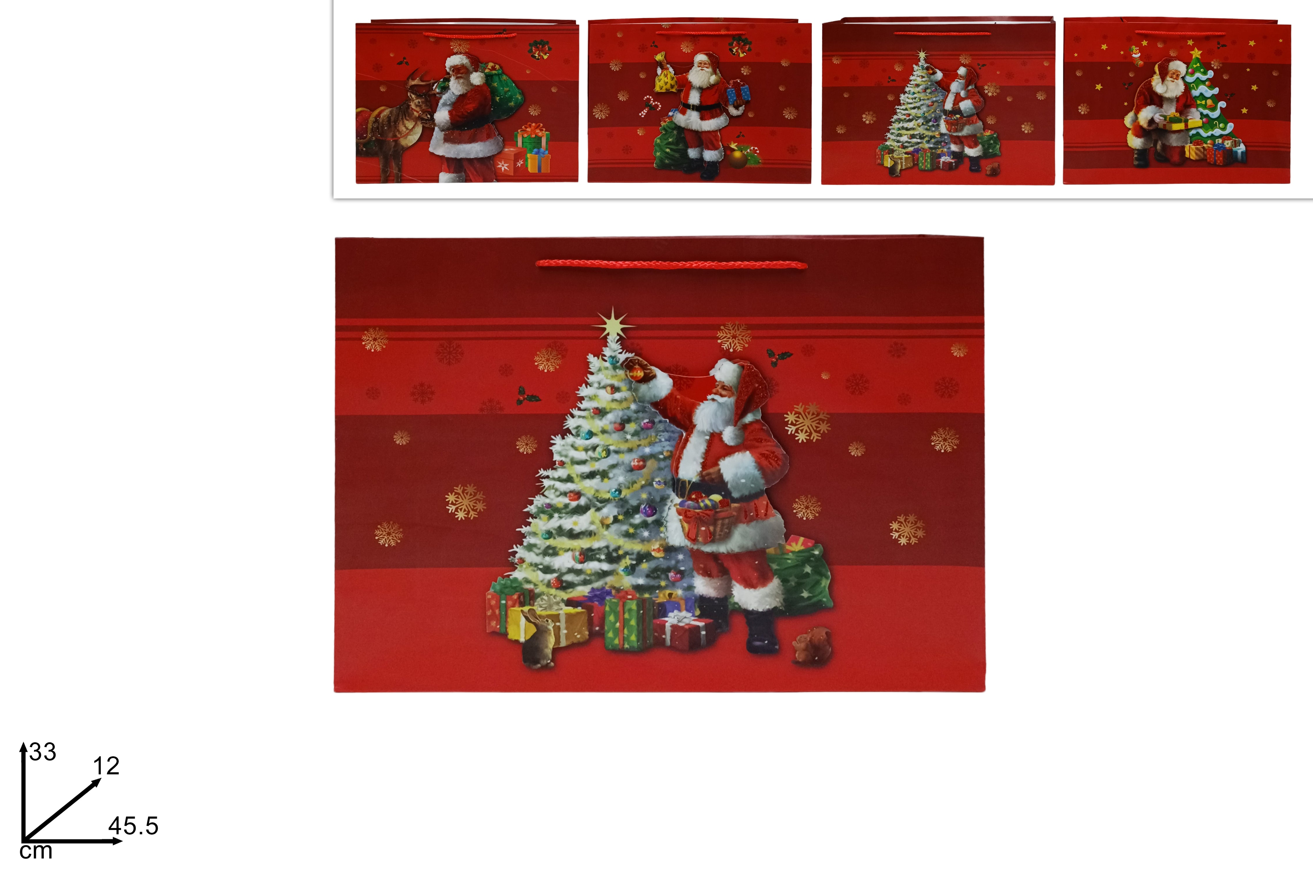 Busta regalo fantasia babbo natale 3d in 4 assortimenti misura 45,5x33x12cm