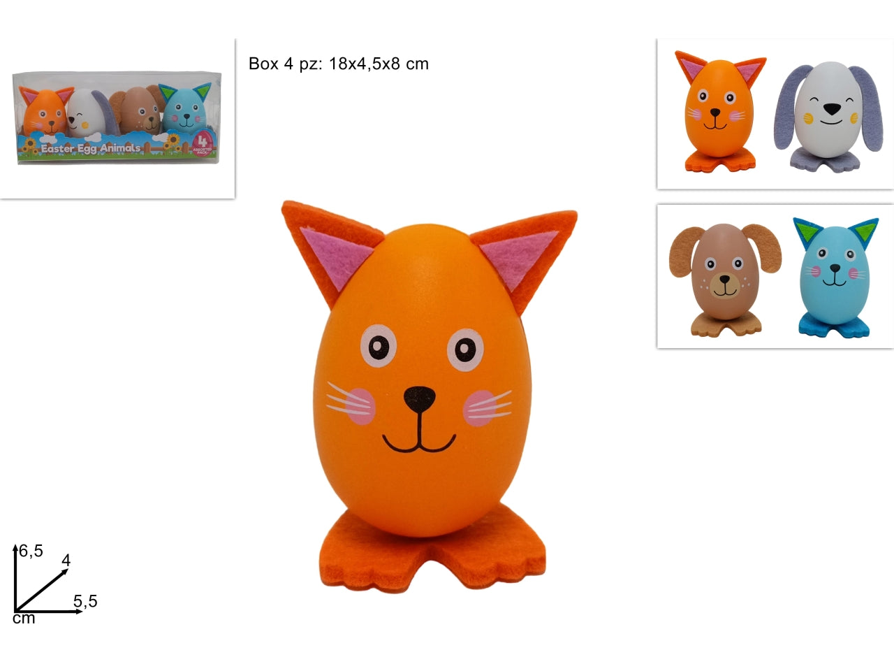 Uova con viso di animali il set comprende 4 uova in box pvc