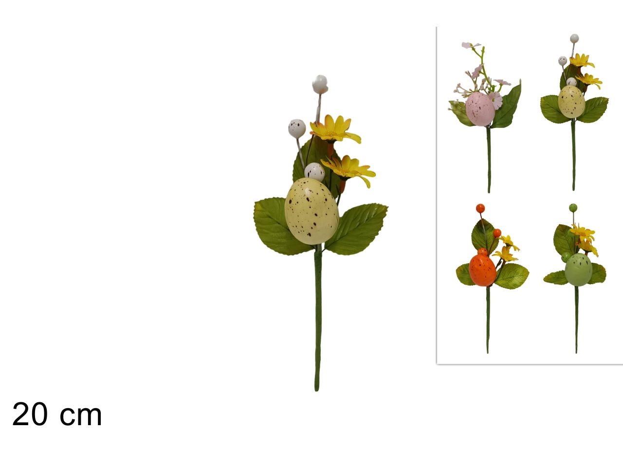 Spillone misura 20cm con uovo e fiori in 4 colori