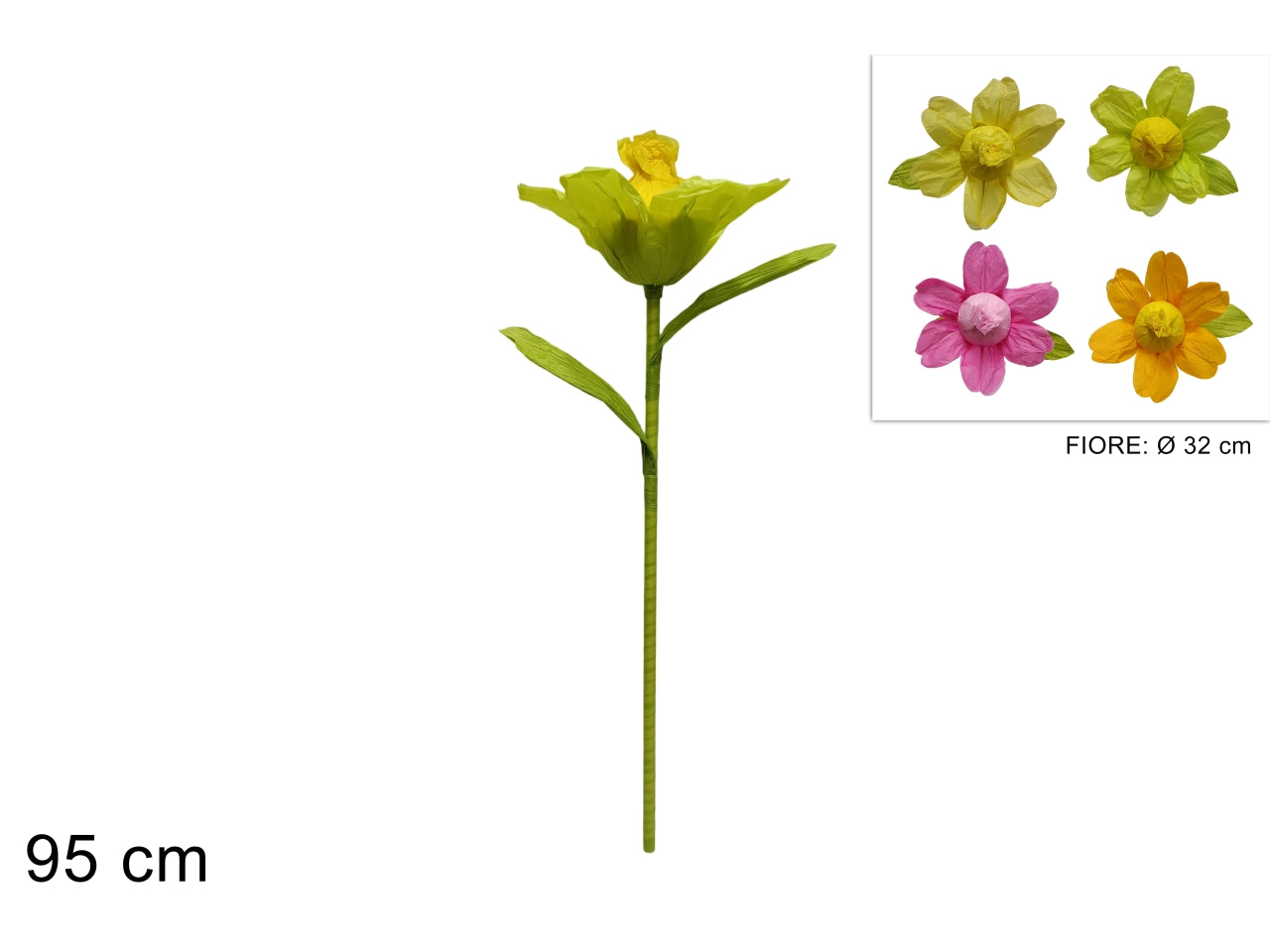Stelo fiore in carta crespa misura 95cm in 4 colori
