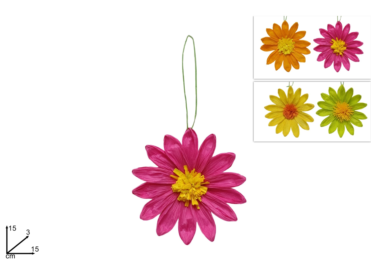 Appendino margherita in carta crespa misura 15cm in 4 colori