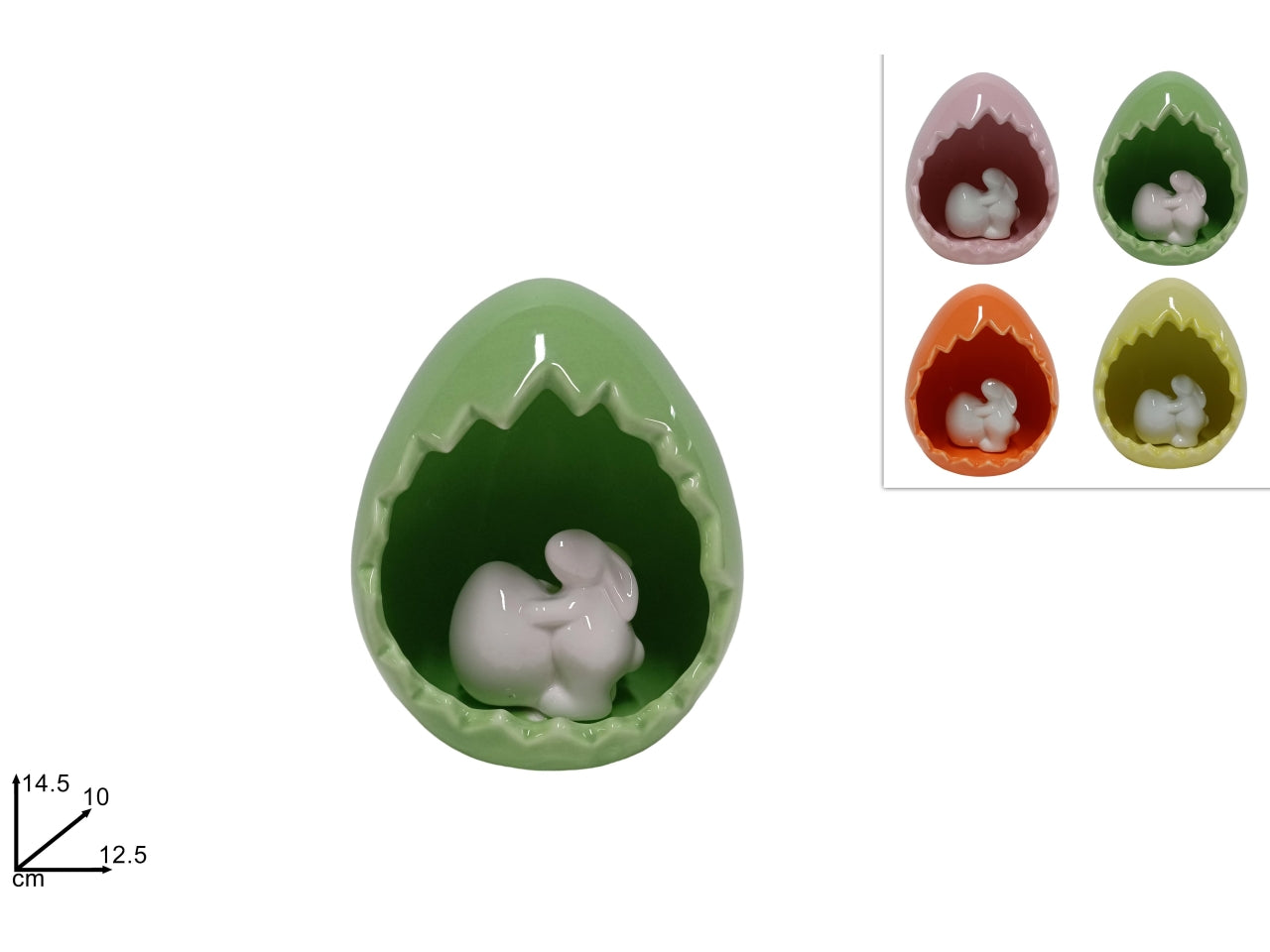 Uovo ceramica 14cm con coniglio in 4 colori