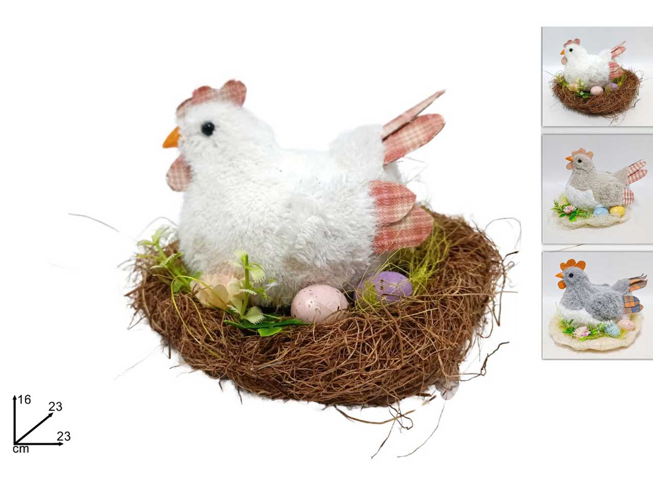 Gallina su nido di paglia misura 23cm in 3 colori