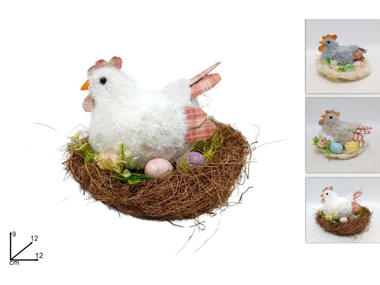 Gallina su nido di paglia misura 12cm in 3 colori