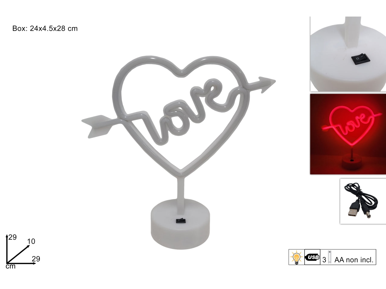 Decorazione luminosa cuore con love