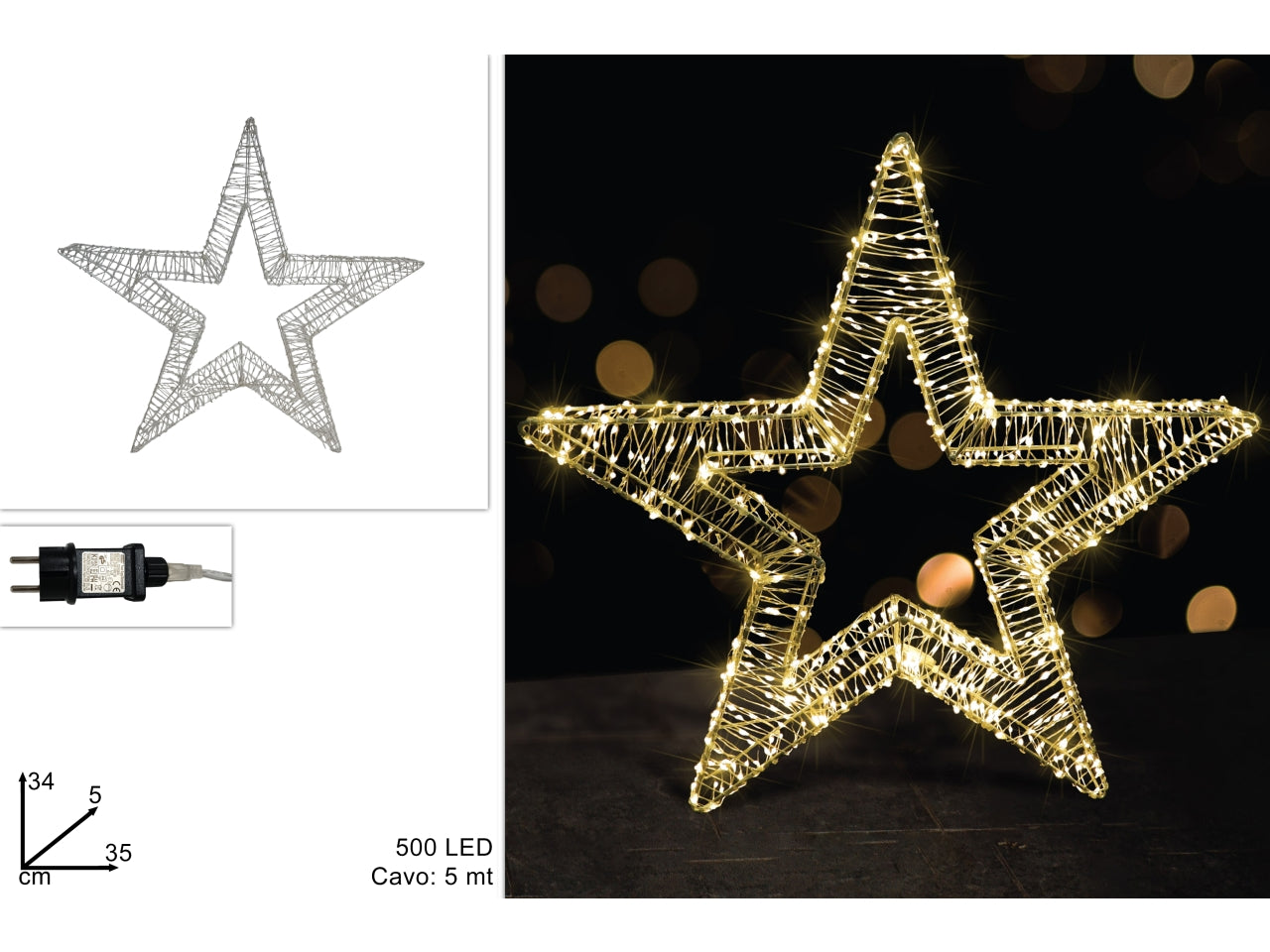 Stella luminosa 35cm 500led bianco caldo