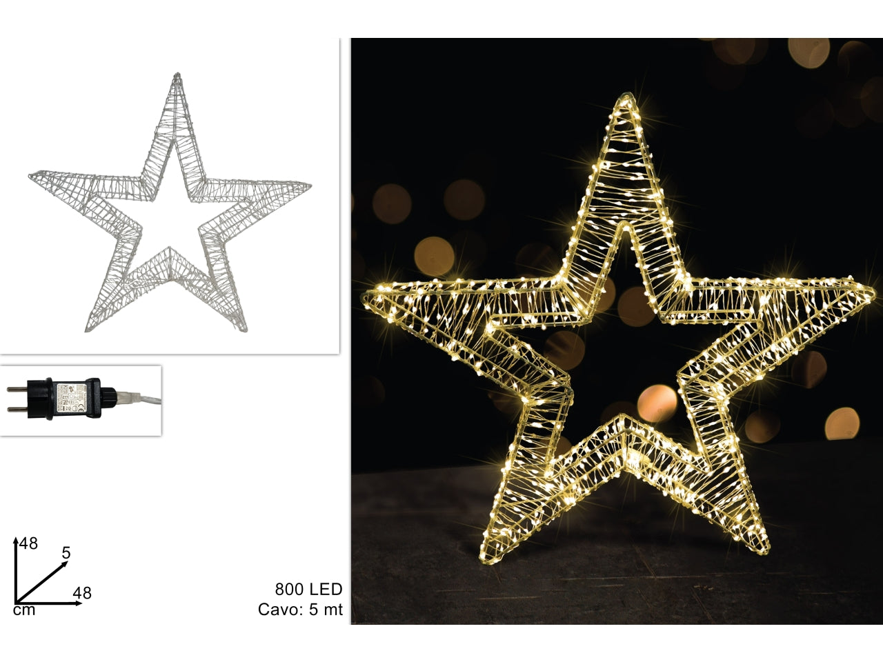 Stella luminosa 50cm 800led bianco caldo