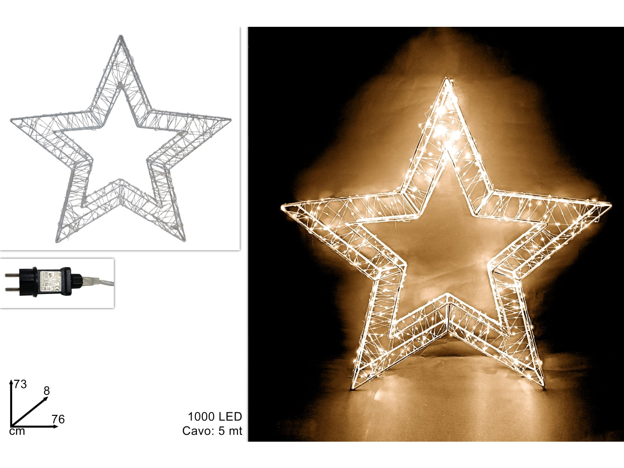 Stella luminosa 76cm 1000led bianco caldo