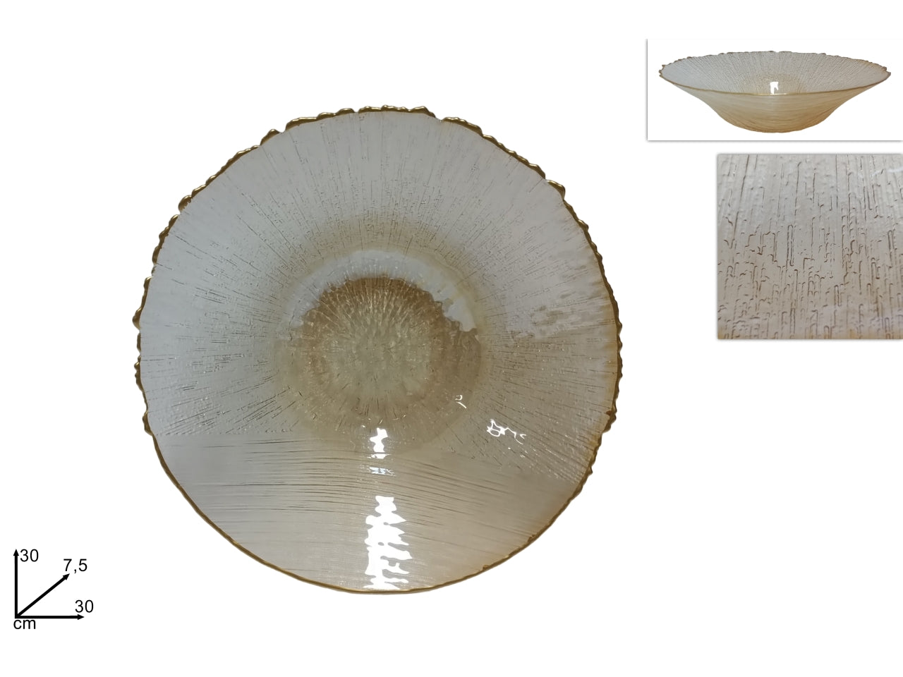 Centrotavola in vetro 30cm oro con bordo oro