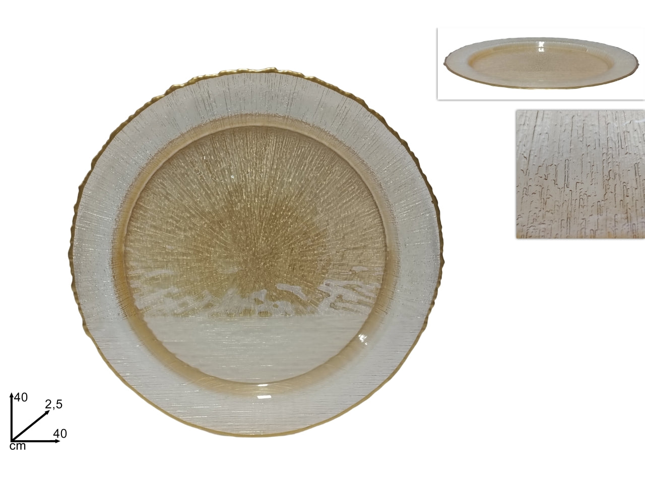 Piatto in vetro 40cm oro con bordo oro