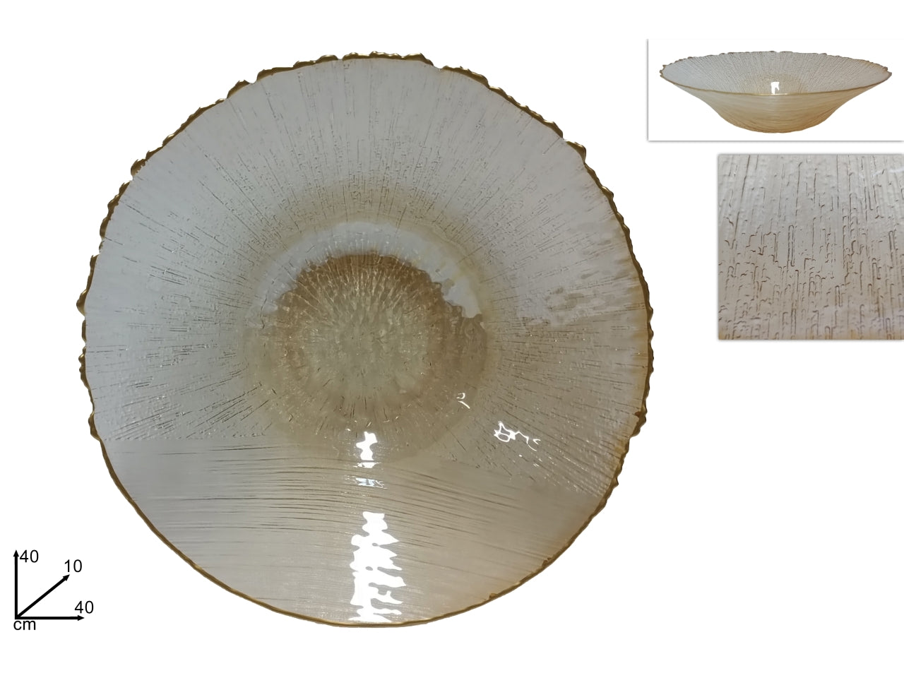 Centrotavola in vetro 40cm oro con bordo oro