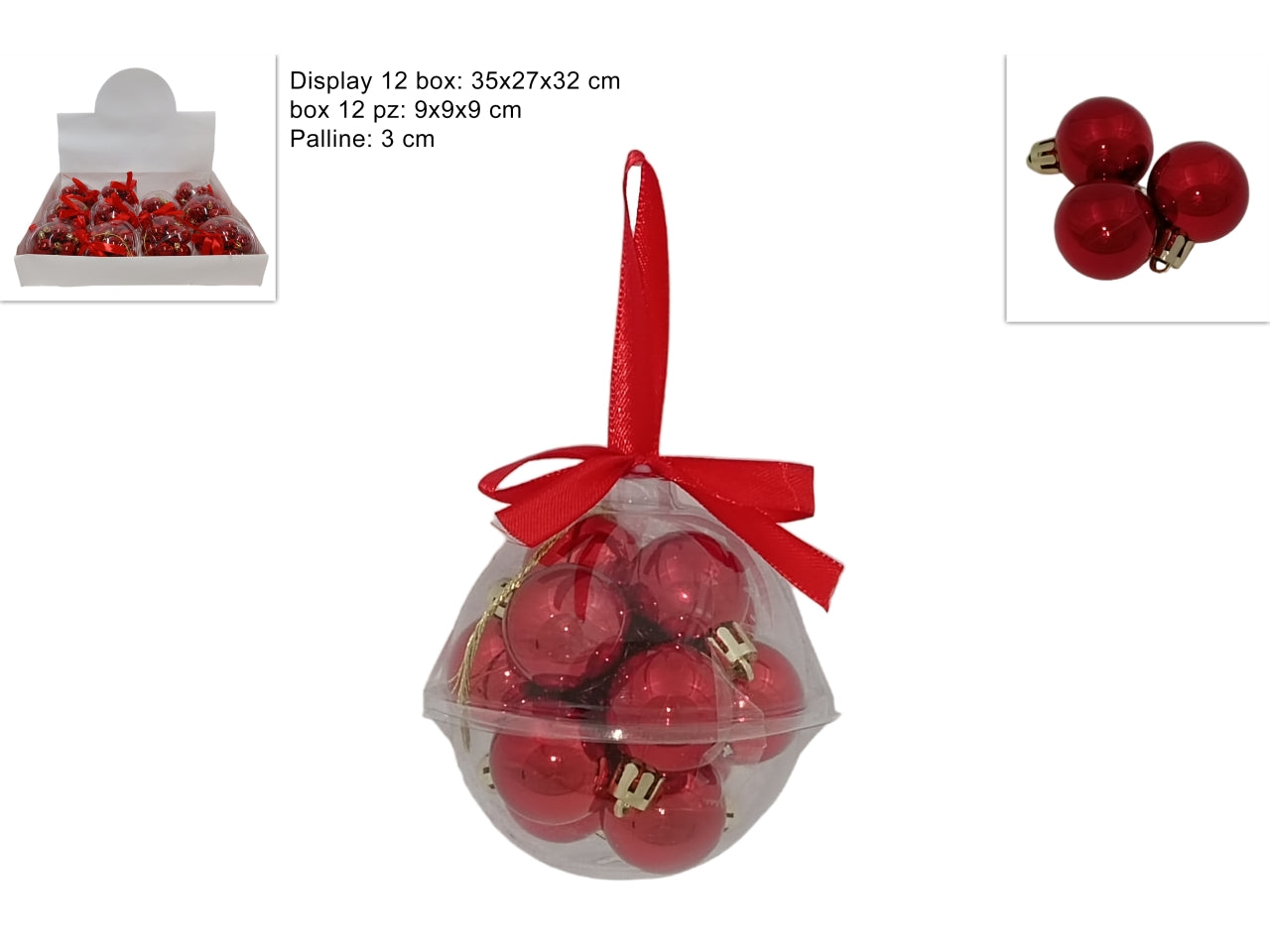 Palla lucida 3cm rossa il set contiene 12 palle