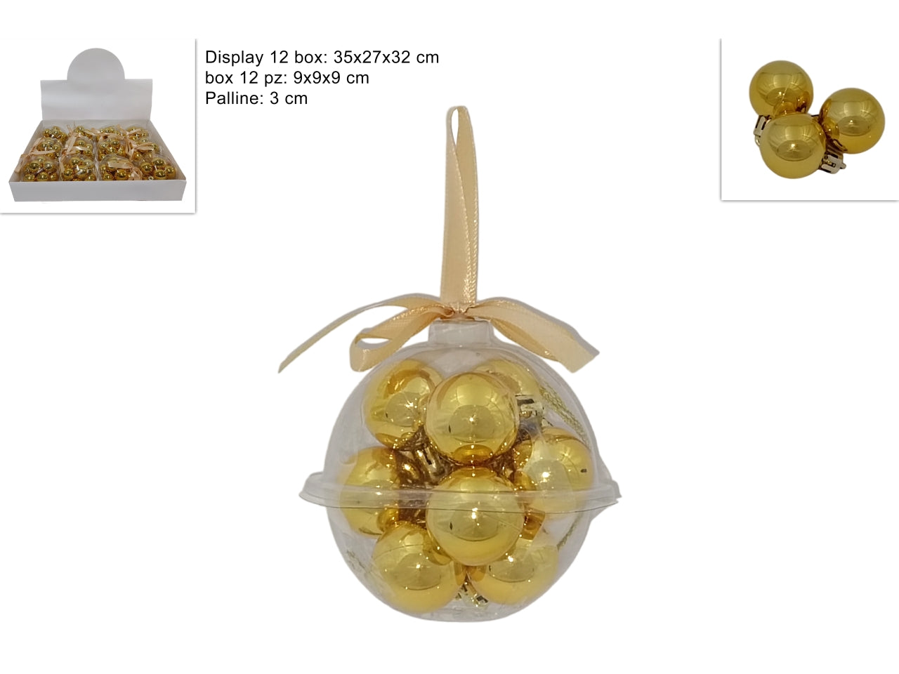 Palla lucida 3cm oro il set cotiene 12 palle