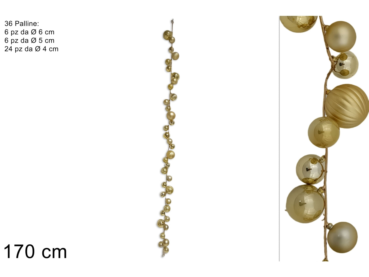 Ghirlanda 170cm con 36 palline oro