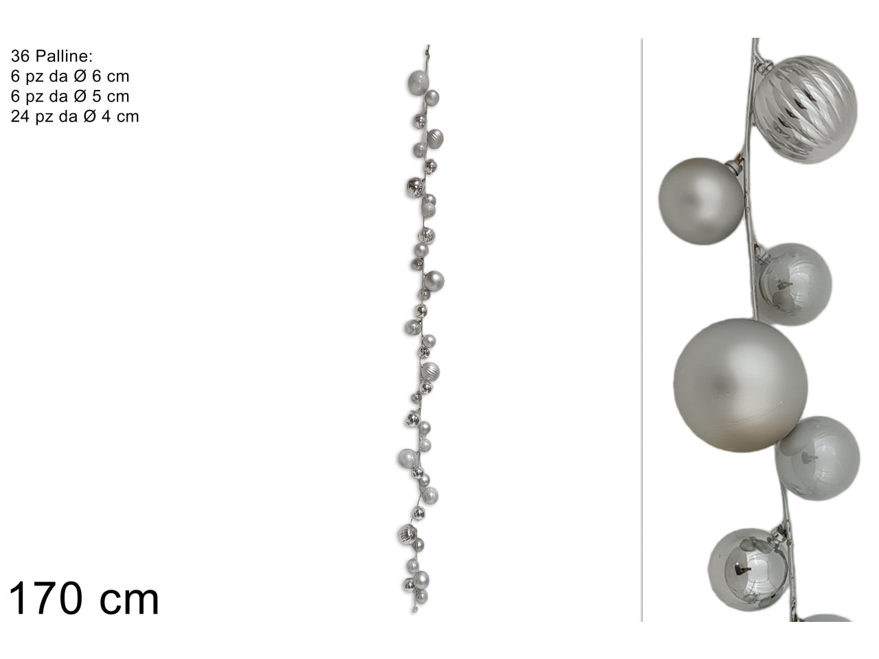 Ghirlanda 170cm con 36 palline argento