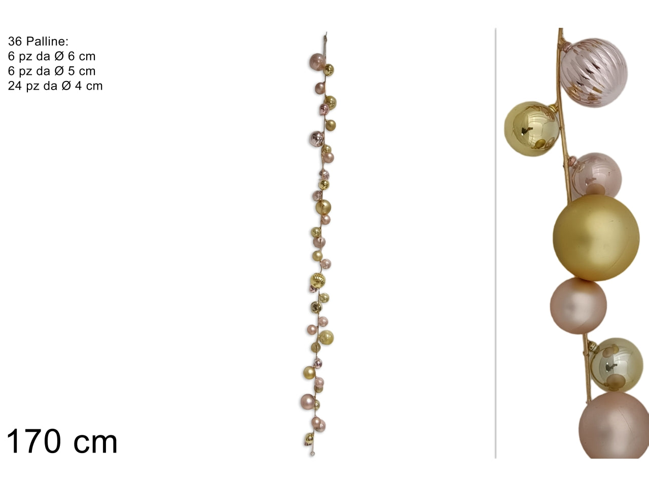 Ghirlanda 170cm con 36 palline oro/rosa