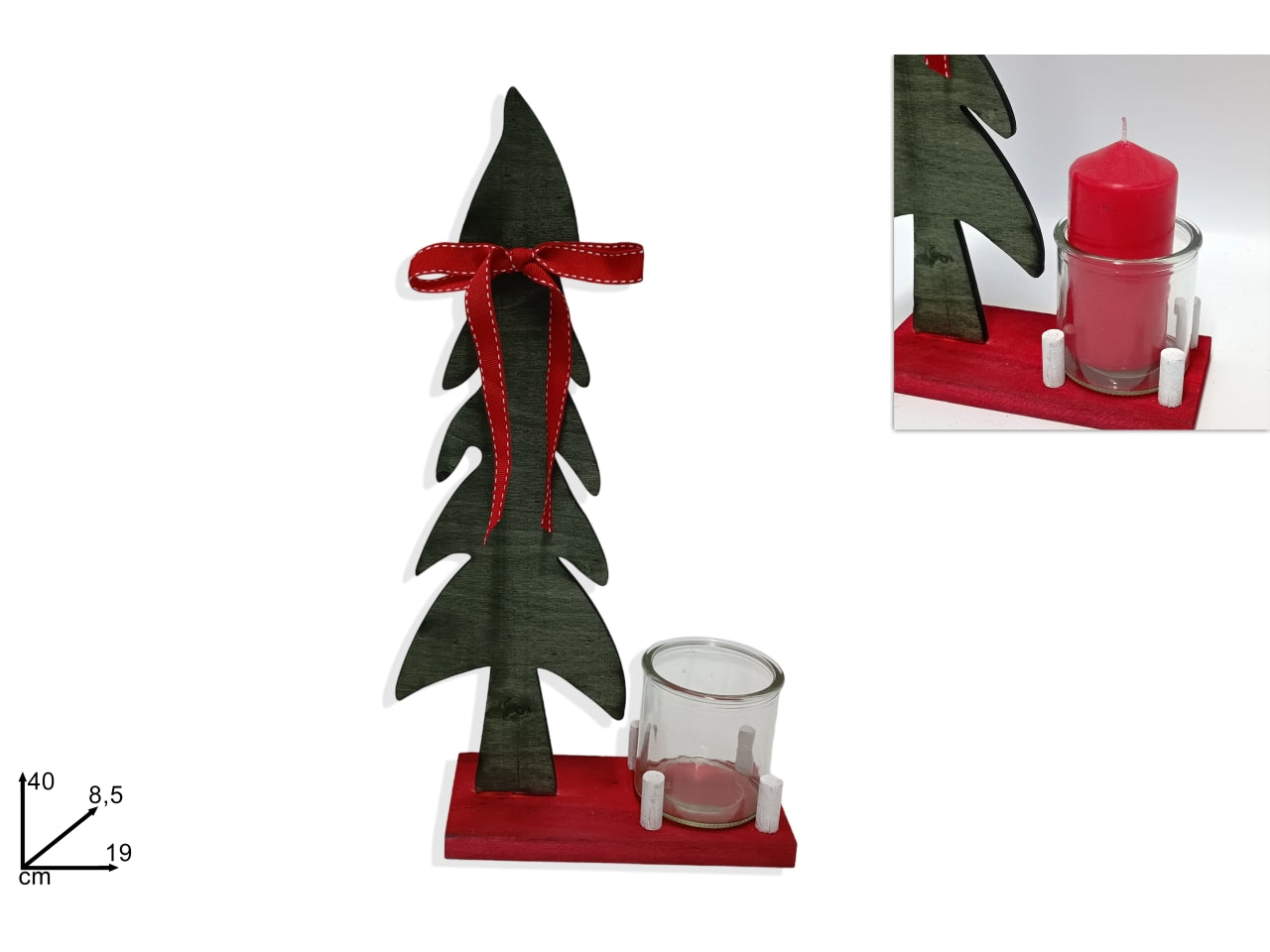Portacandela con albero di natale in legno