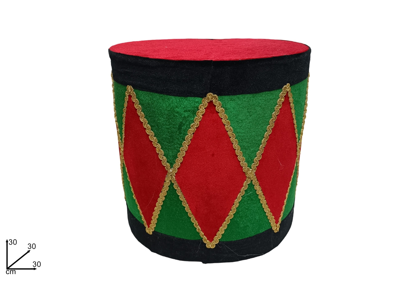 Tamburo in velluto 30x30cm verde/rosso