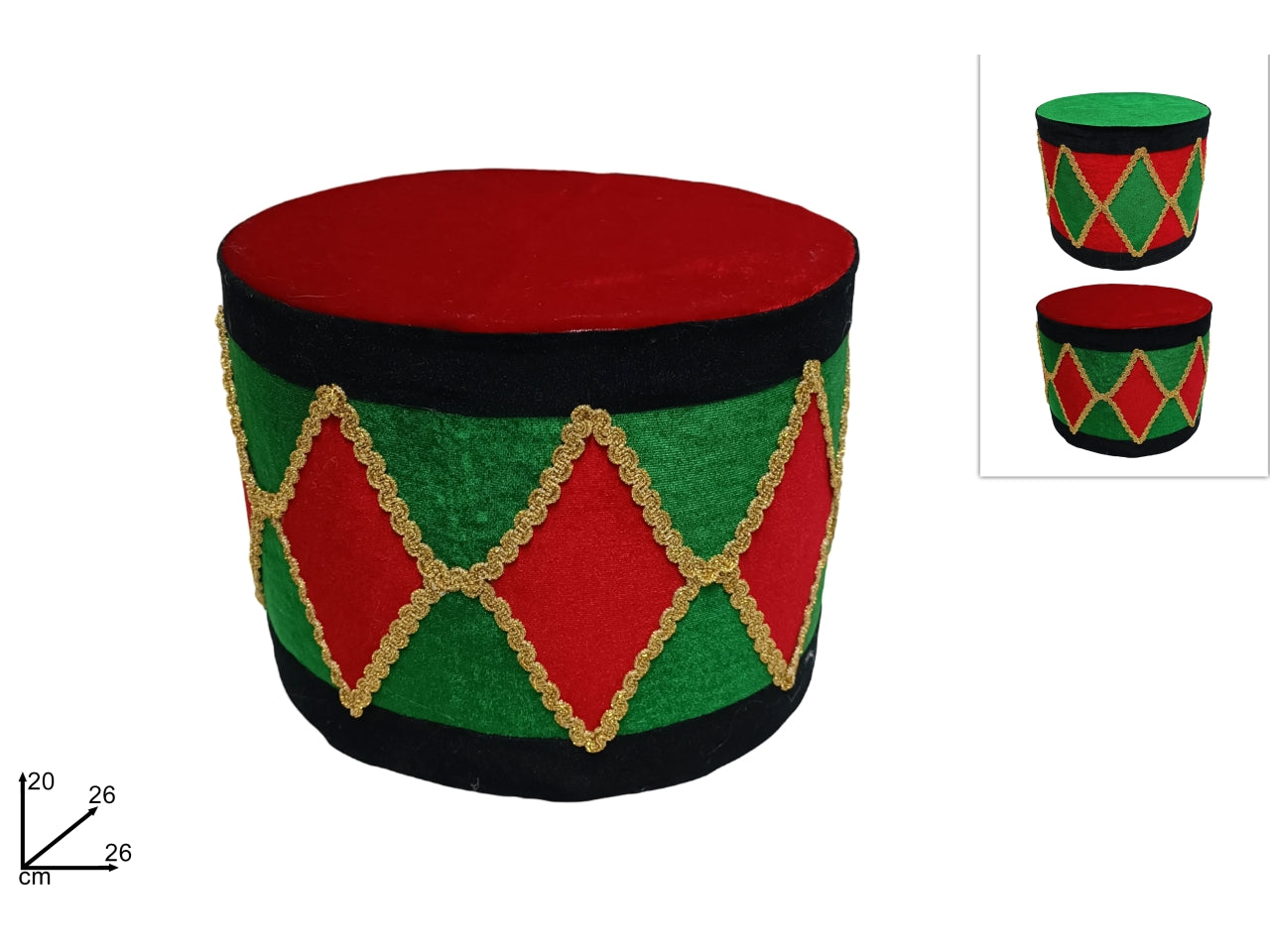 Tamburo in velluto 26x20cm verde/rosso