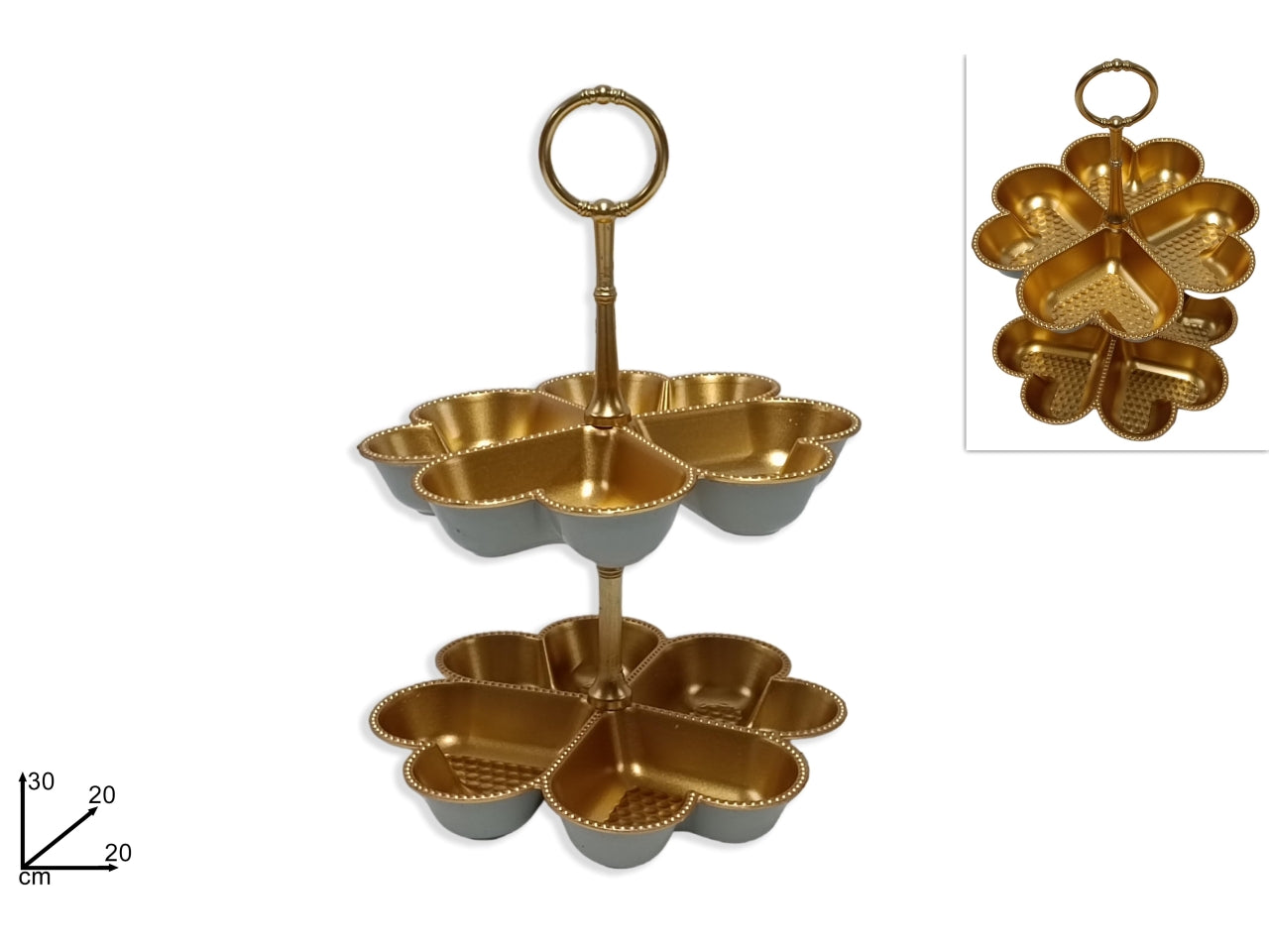 Alzatina con cuori in plastica 2 piani oro