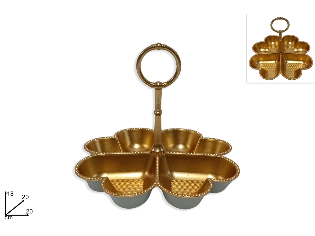Vassoio cuori in plastica oro con manico