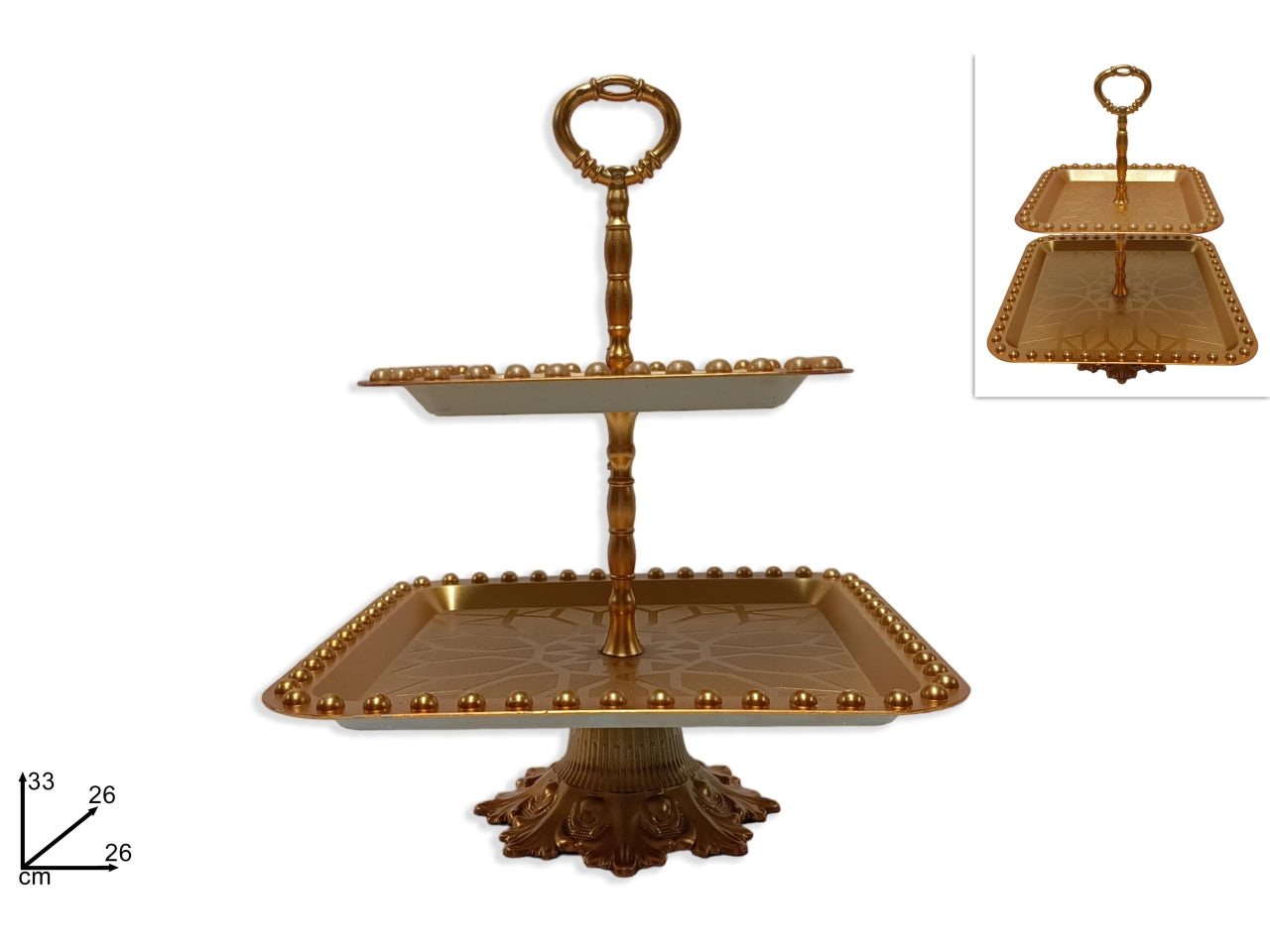 Alzatina quadrata in plastica con 2 piani 19/26cm oro