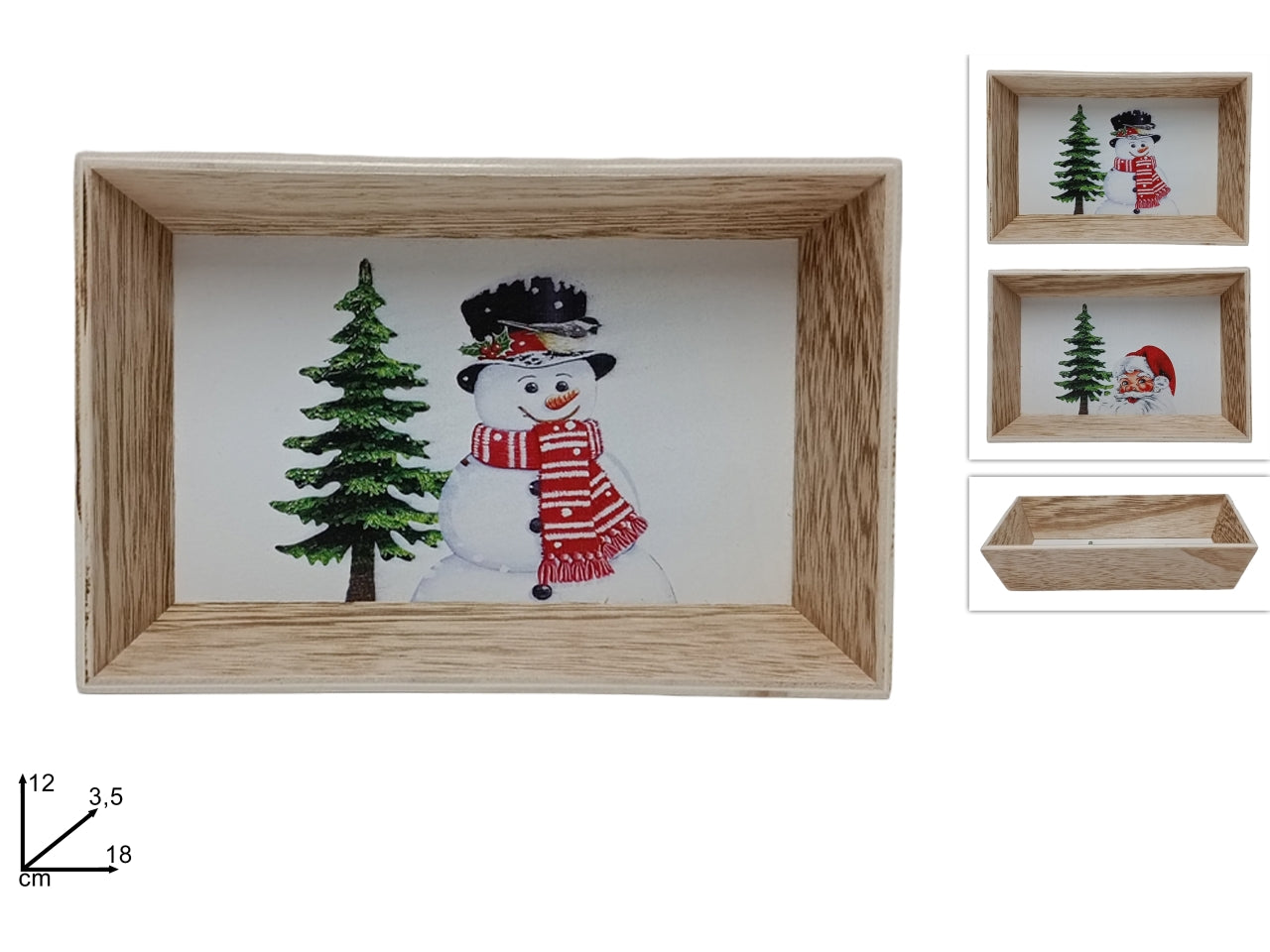 Vassoietto 18x12cm in legno con soggetti natalizi in 2 assortimenti