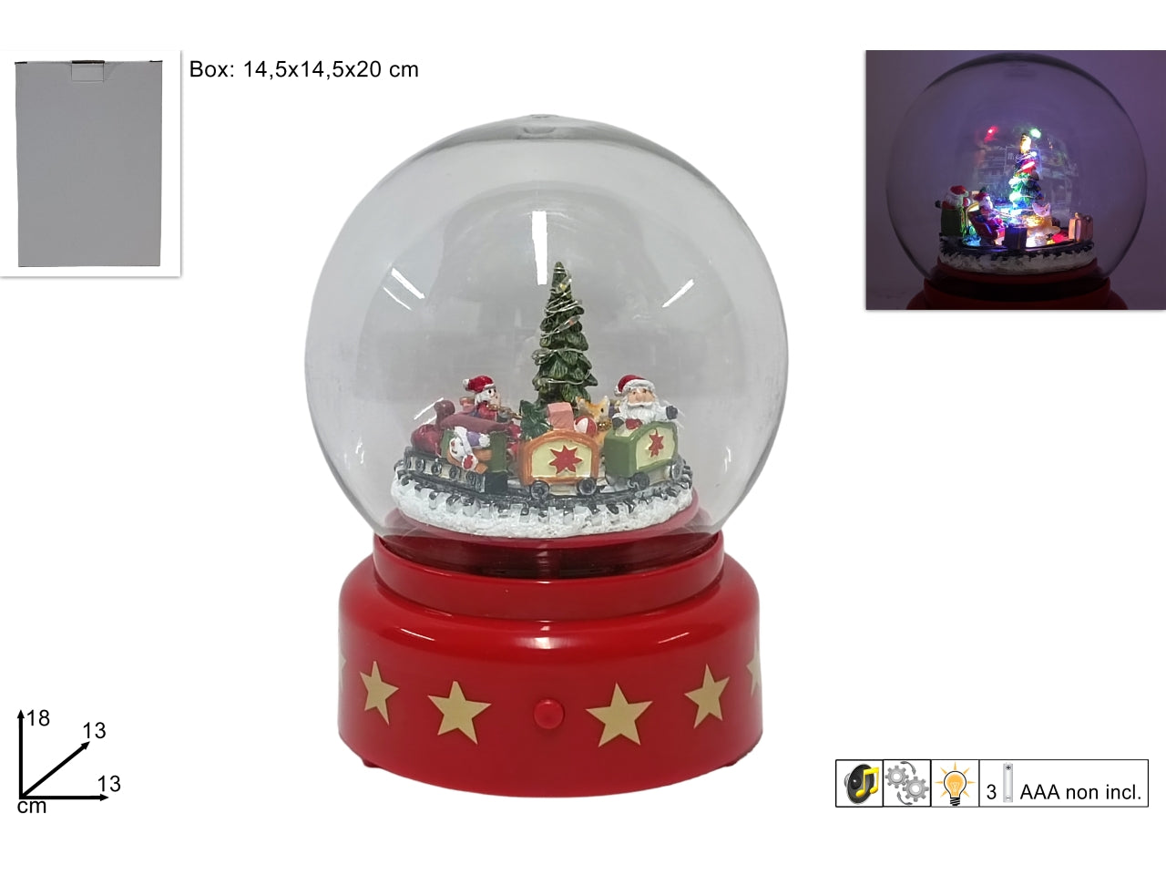 Ampolla plastica 13cm con trenino con musica luce movimento