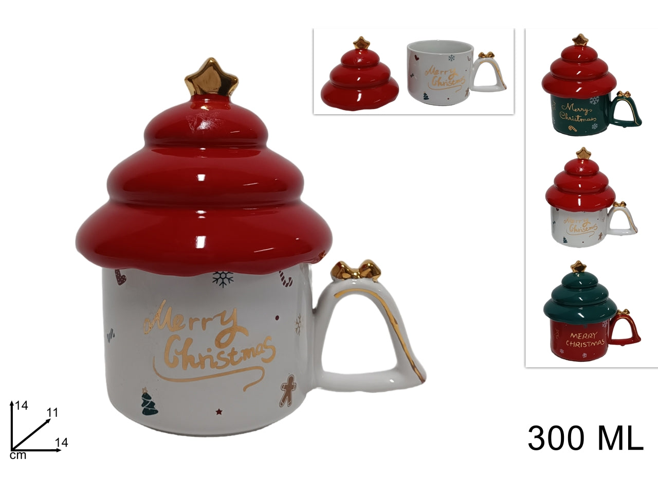 Tazzone natalizio 300ml con coperchio albero di natale in 3 colori assortiti