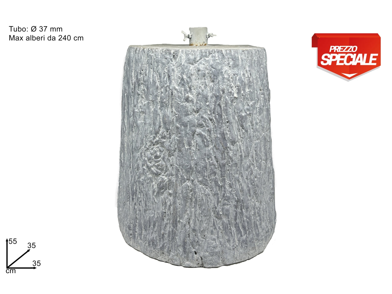 Base per albero tronco in vetroresina grigio e bianco antichizzato 35x55cm - Due Esse Christmas