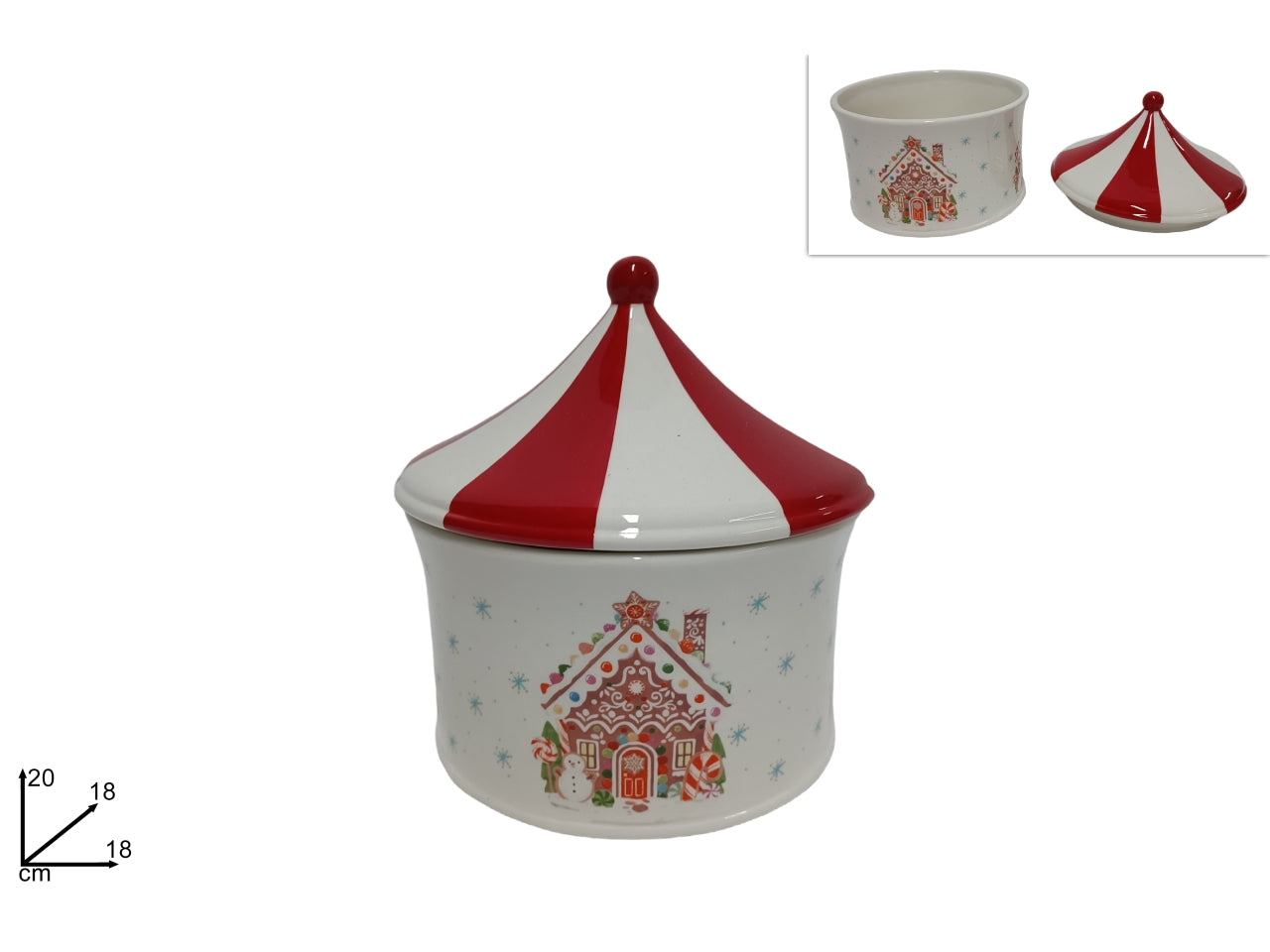 Barattolo natalizio in ceramica d.18cm decoro biscotto