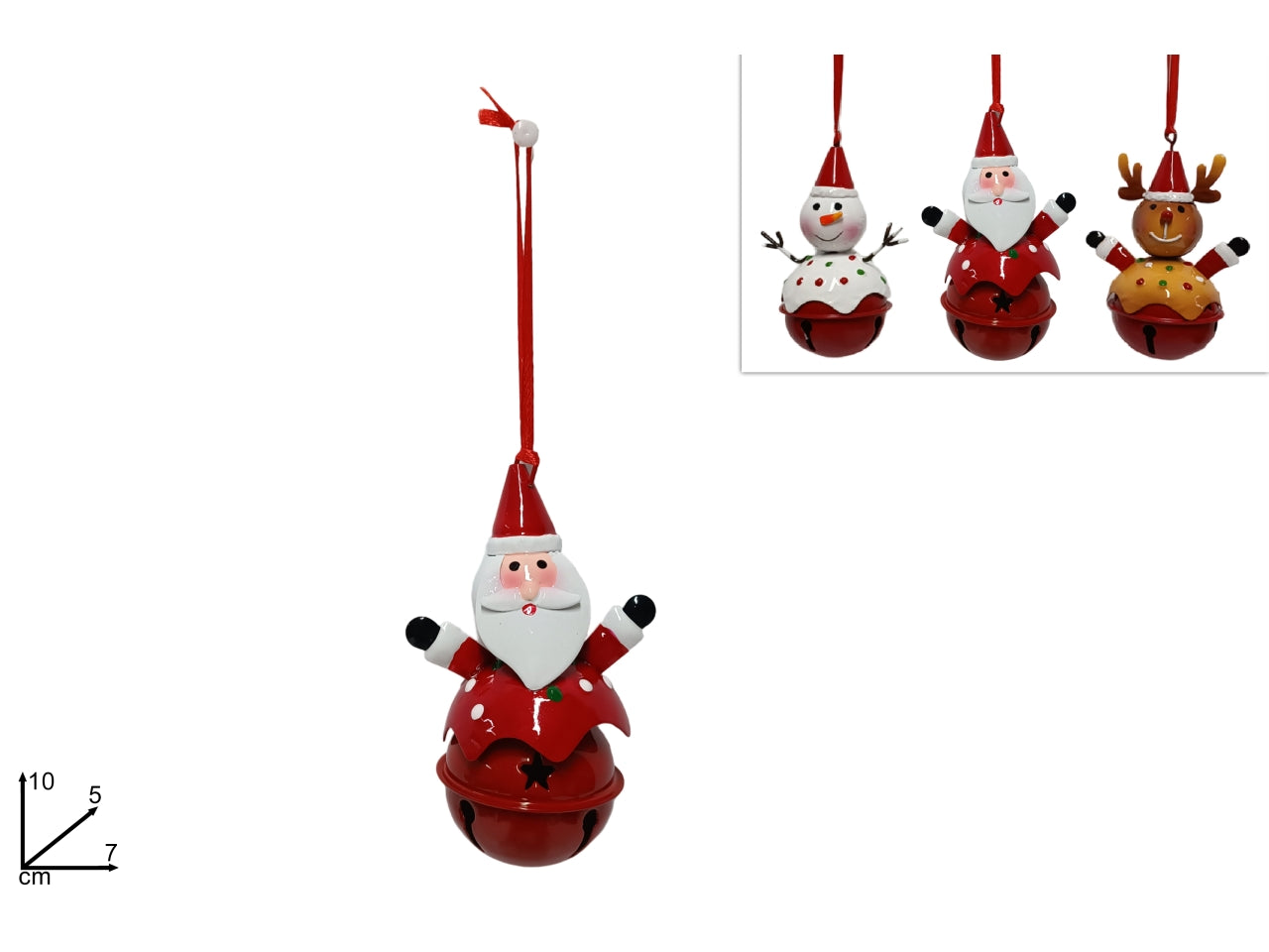 Pendente soggetti natalizi con campanellino in 3 assortimenti