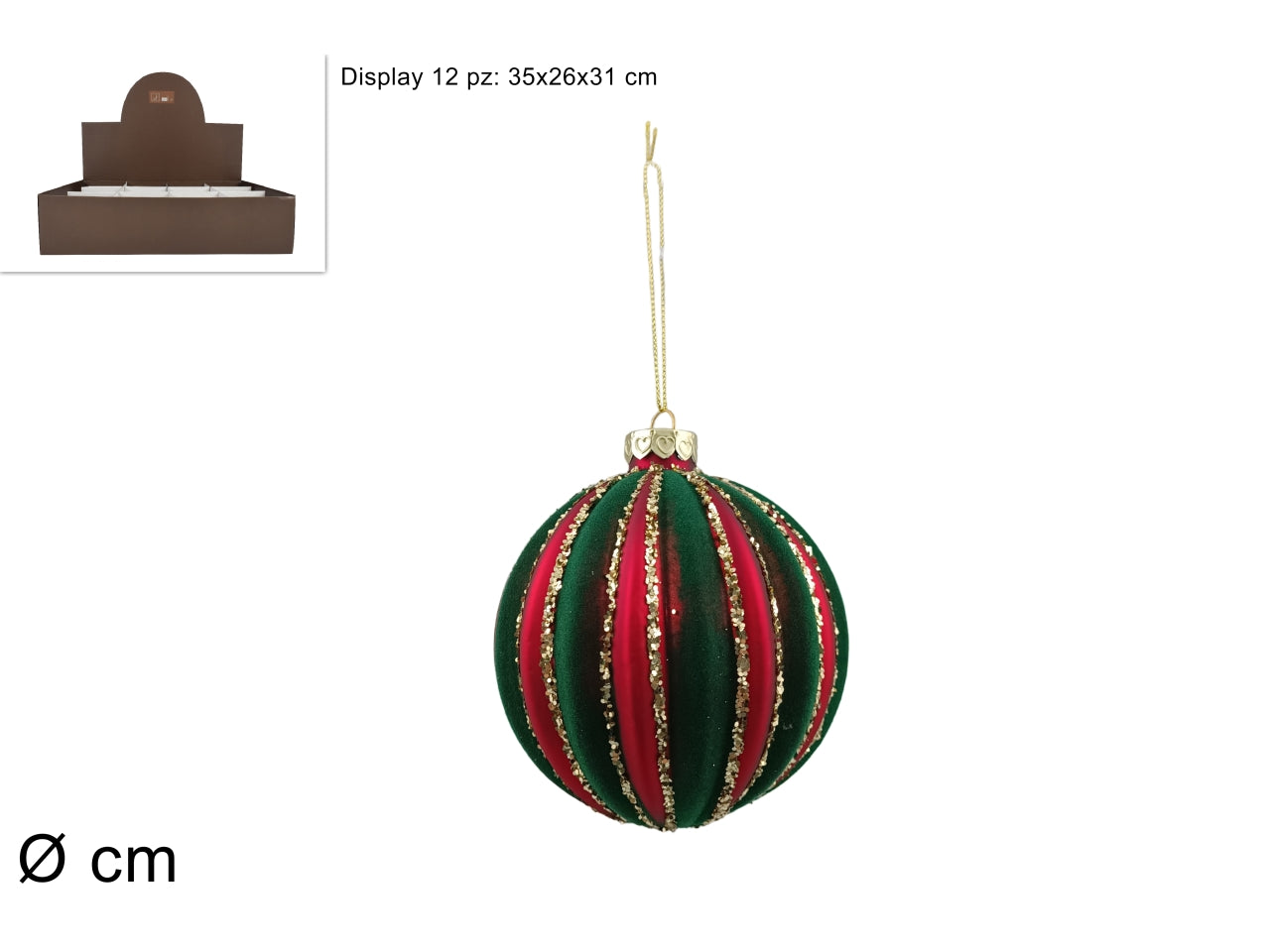 Palla vetro 8cm rossa con velluto verde