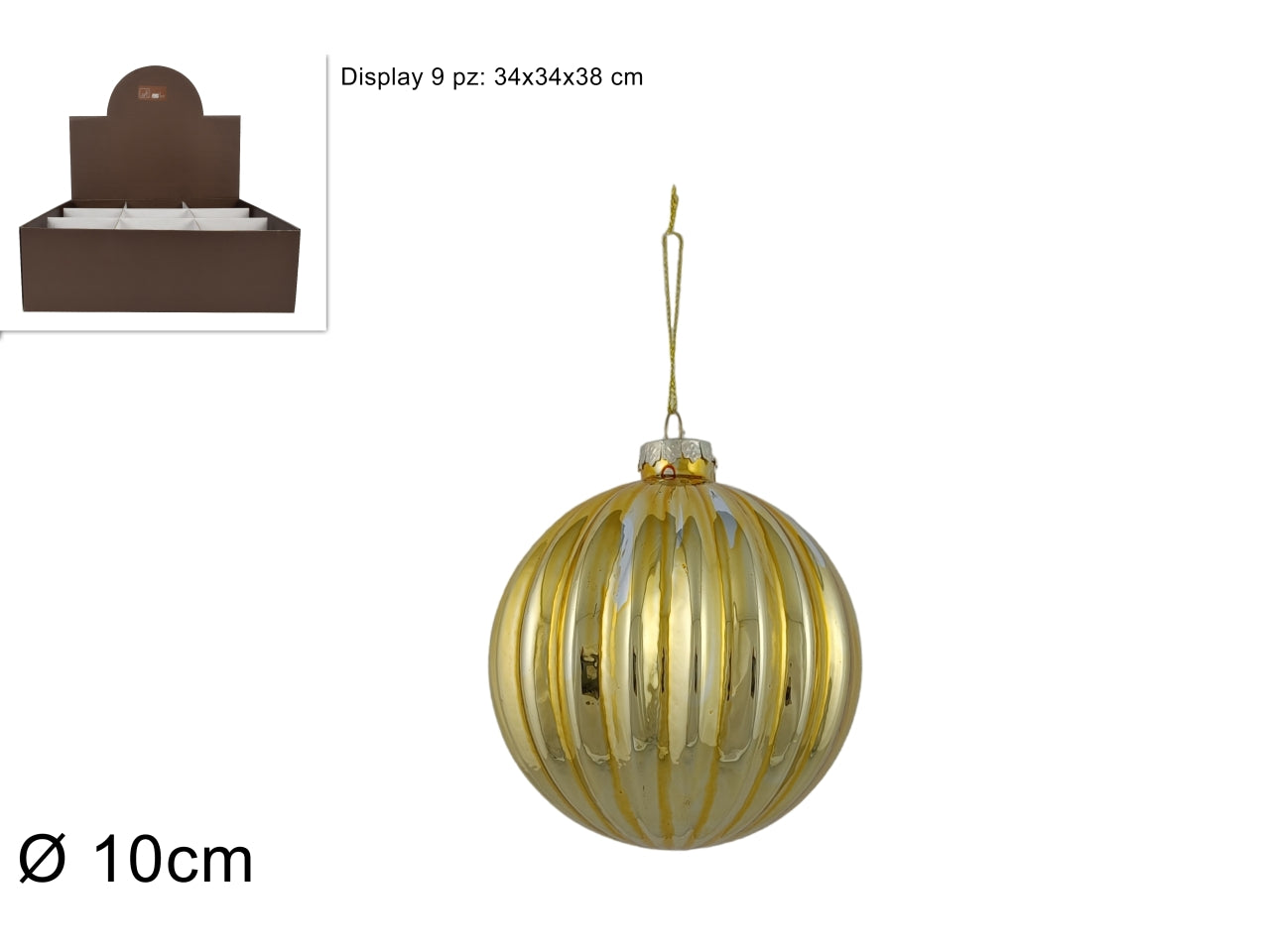 Palla vetro 10cm oro lucida rigata