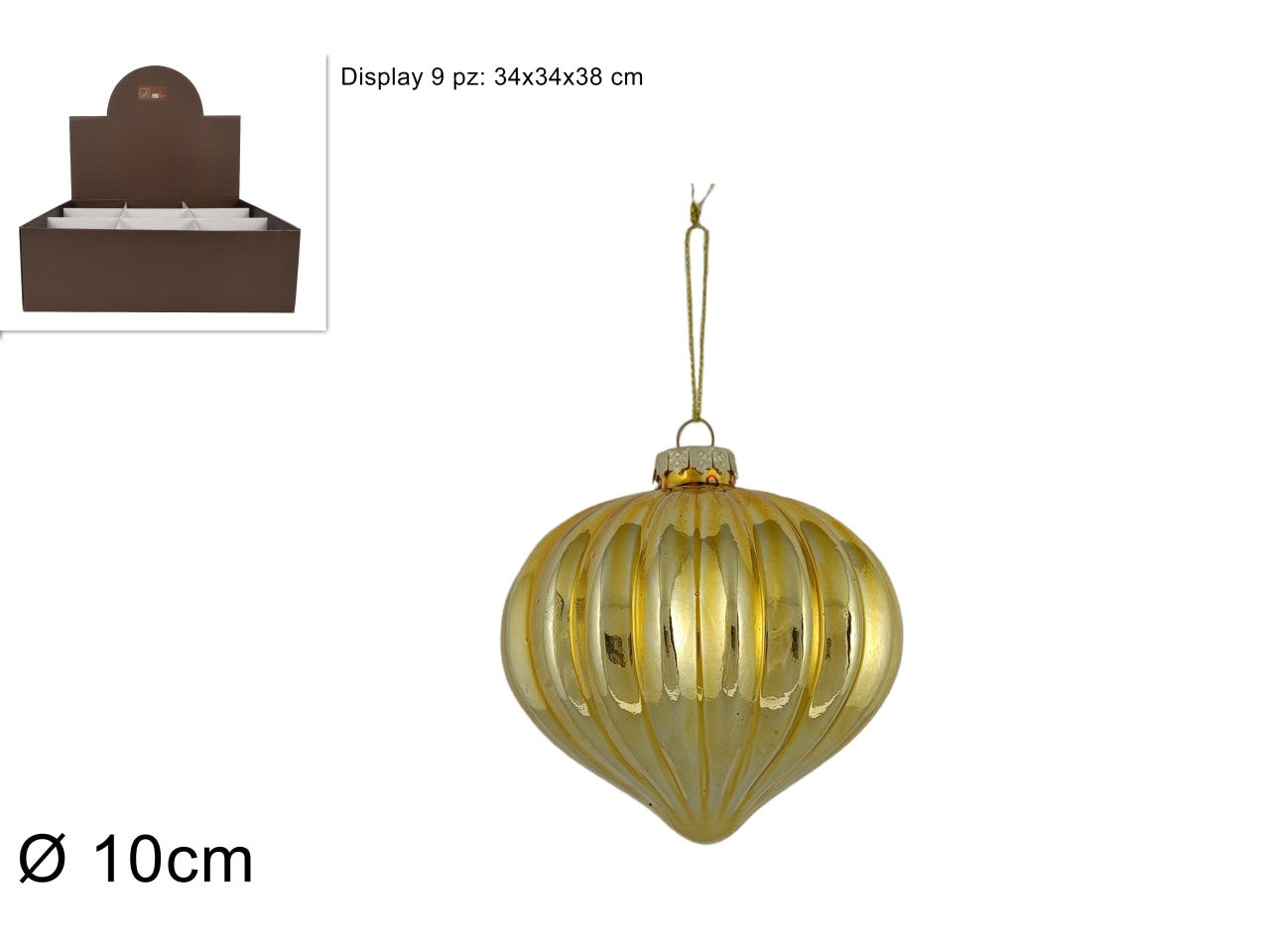 Palla vetro goccia 10cm oro lucida rigata