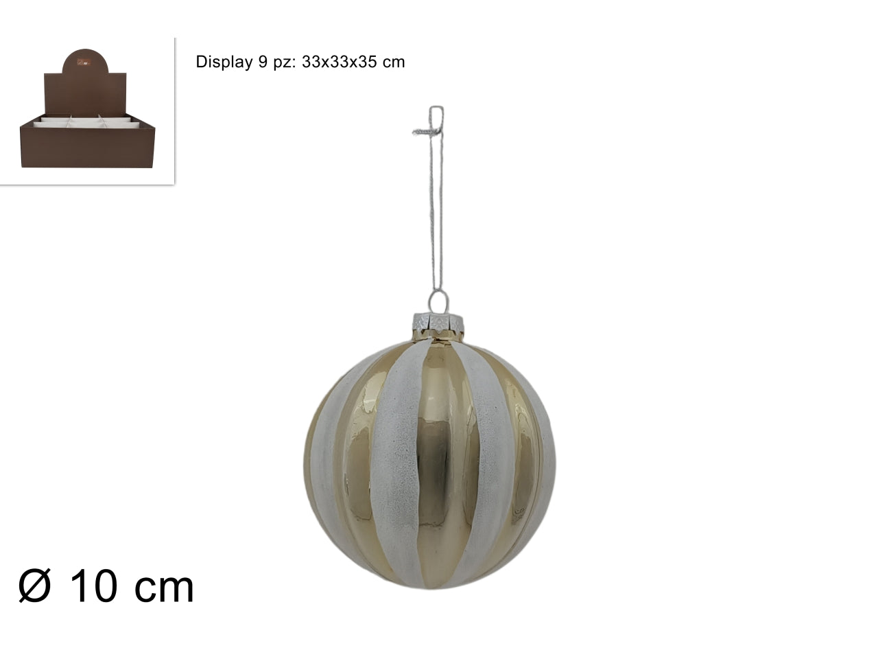 Palla in vetro 10cm oro/bianco