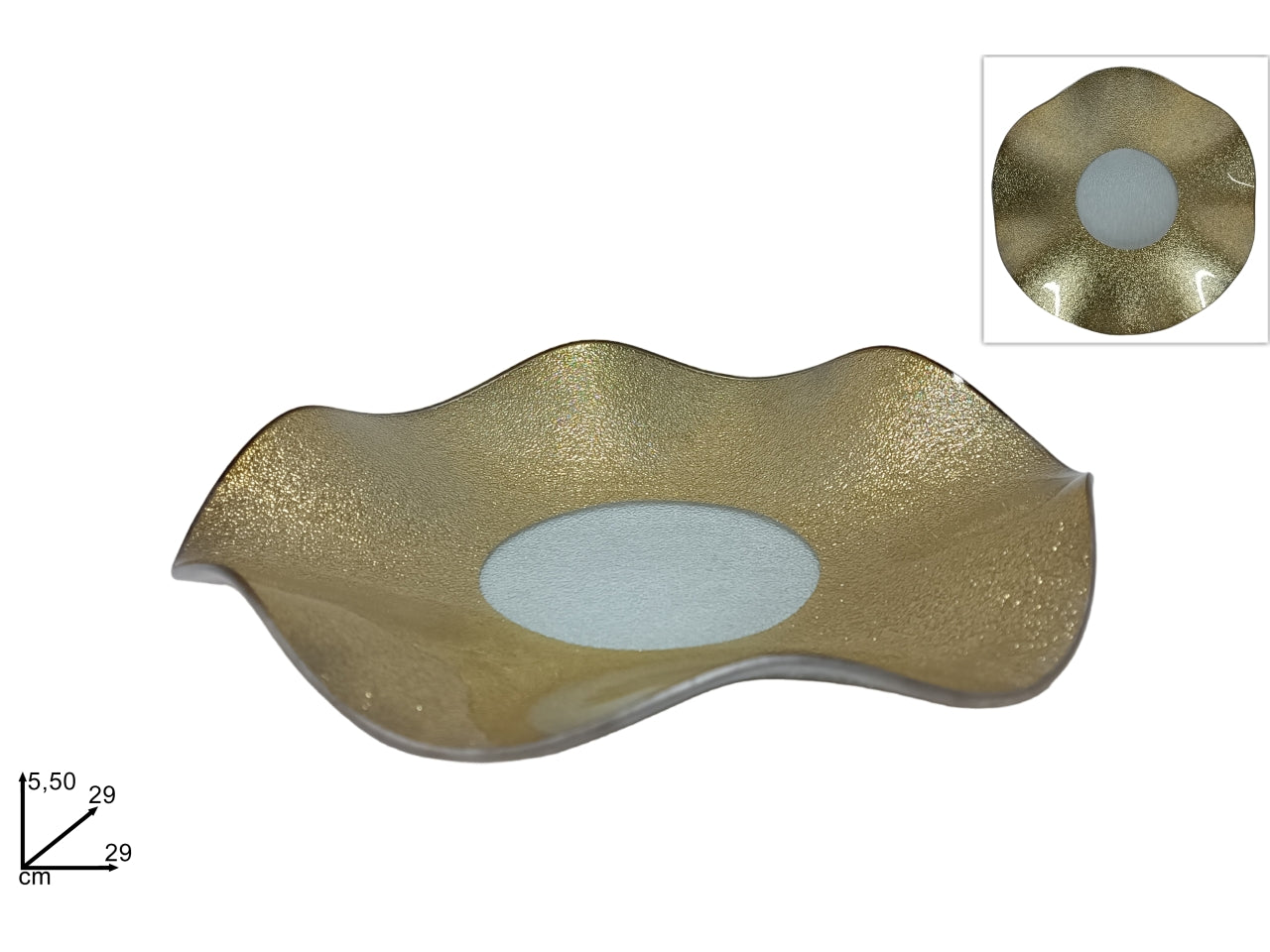 Piatto in vetro ondulato d.29cm oro